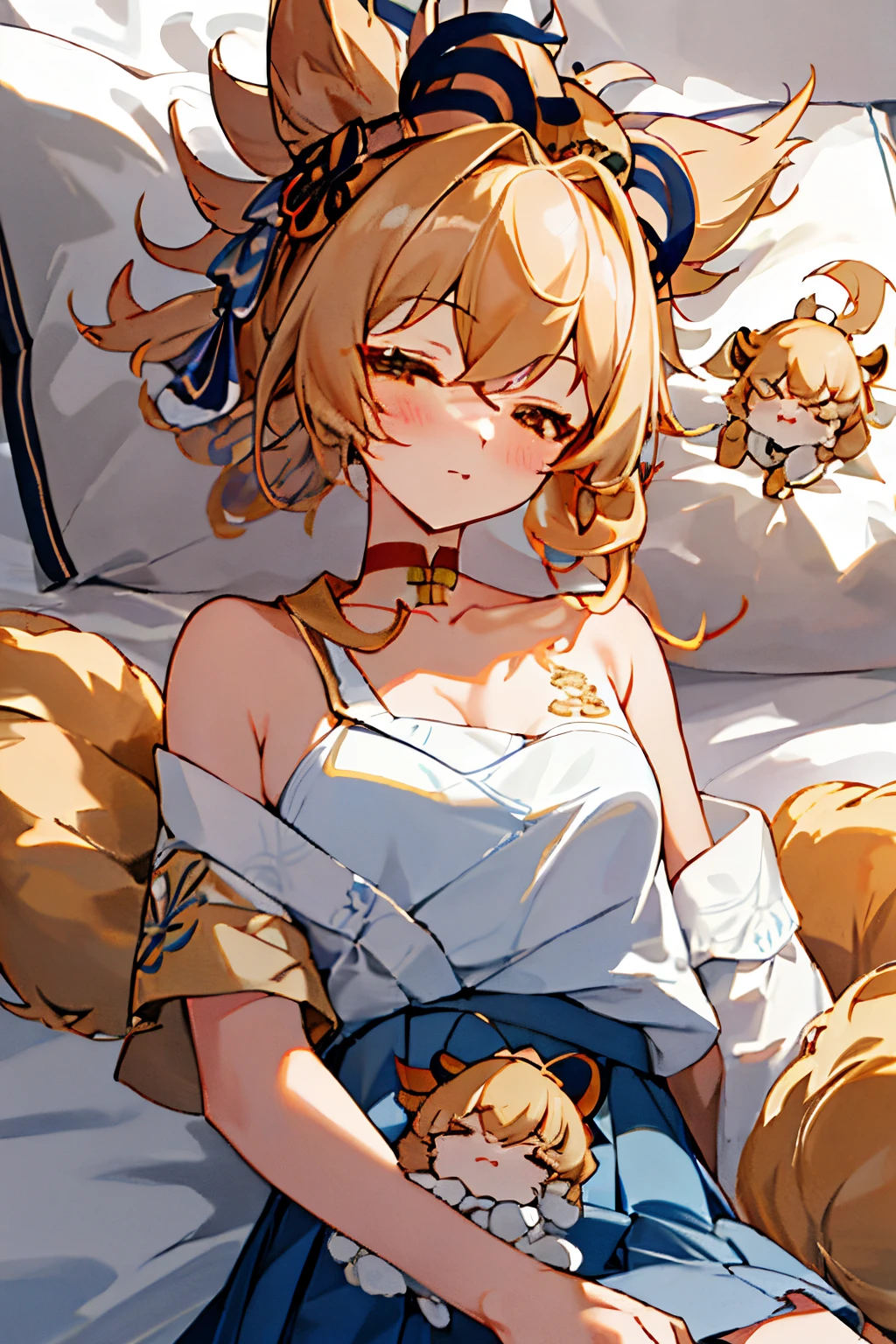 （（tmasterpiece，Best quality at best）），1 argali girl，独奏， Ultra-detailed eyes，Upper part of the body，exposed bare shoulders，Playful and cute，校服，sleepily