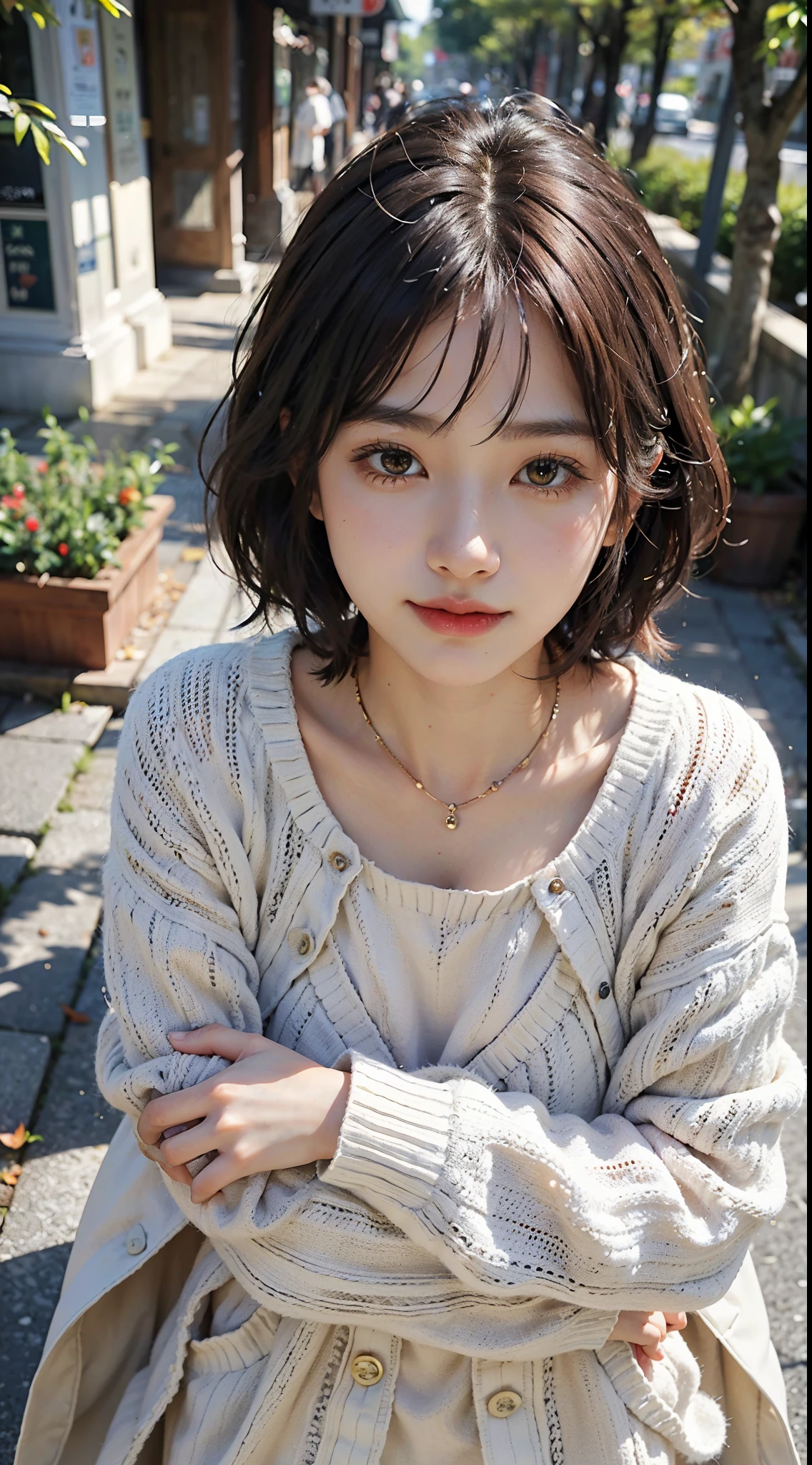 detailed face, cute face,brown eye, ((standing)) , (both hands on knee) , leaning forward , master piece , best quality , highly detailed , (matured female) , extra short hair, sidelocks-hair, japanese