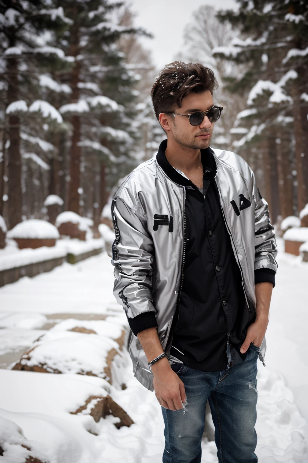 Snowful winter background hair jacket