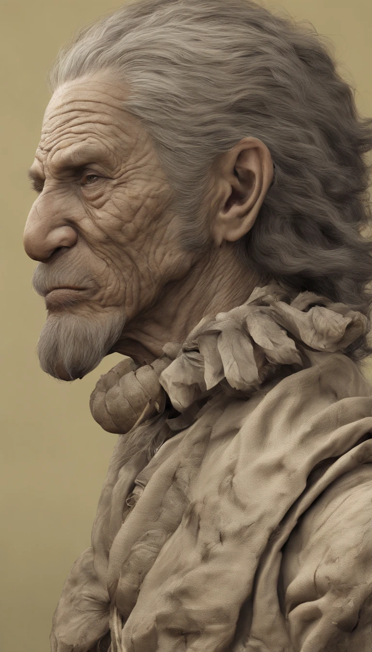 ink portrait,frontal portrait of deity,Audience visual inspection,Immortal Wind Road Bone,White haired man,Full of prunes。yellow burlap。Earthy yellow background。hyper HD, retinas, tmasterpiece, Acura, Anatomically correct, Award-Awarded, high high quality, high detal, super detailing, ctextured skin, Best quality at best, A high resolution, 1080p, k hd, 4K, 8K, 16k。