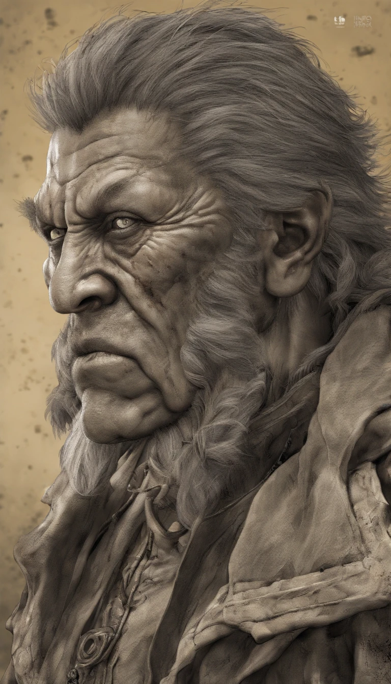 ink portrait,frontal portrait of deity,Audience visual inspection,Immortal Wind Road Bone,White haired man,Full of prunes。yellow burlap。Earthy yellow background。hyper HD, retinas, tmasterpiece, Acura, Anatomically correct, Award-Awarded, high high quality, high detal, super detailing, ctextured skin, Best quality at best, A high resolution, 1080p, k hd, 4K, 8K, 16k。
