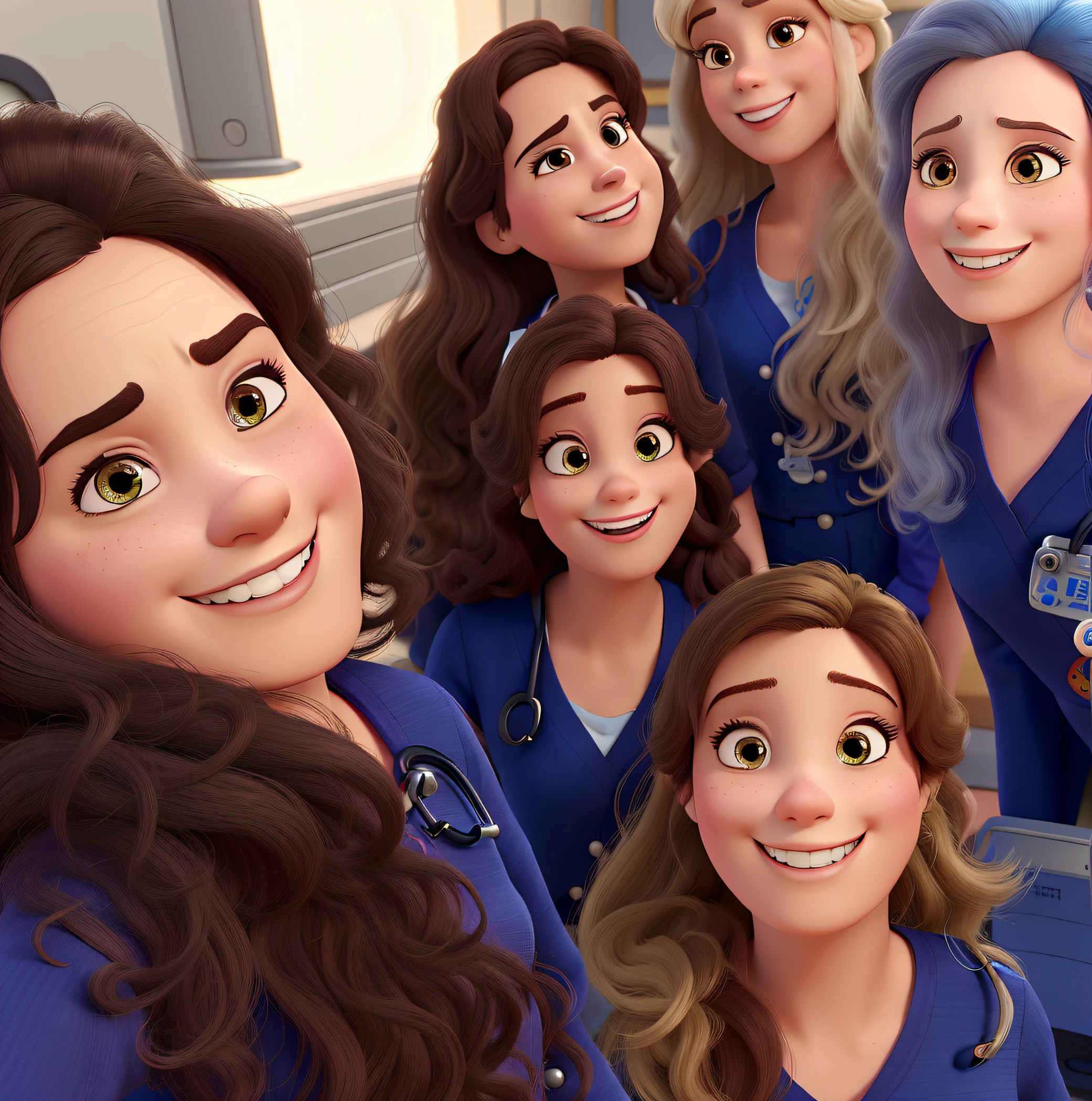6 female doctors disney pixar style, alta qualidade, melhor qualidade