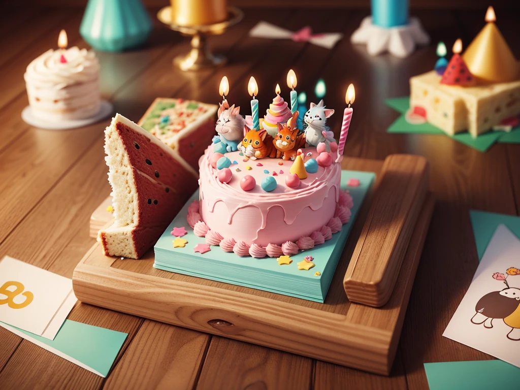 birthday card,Cartoon animals,The birthday cake