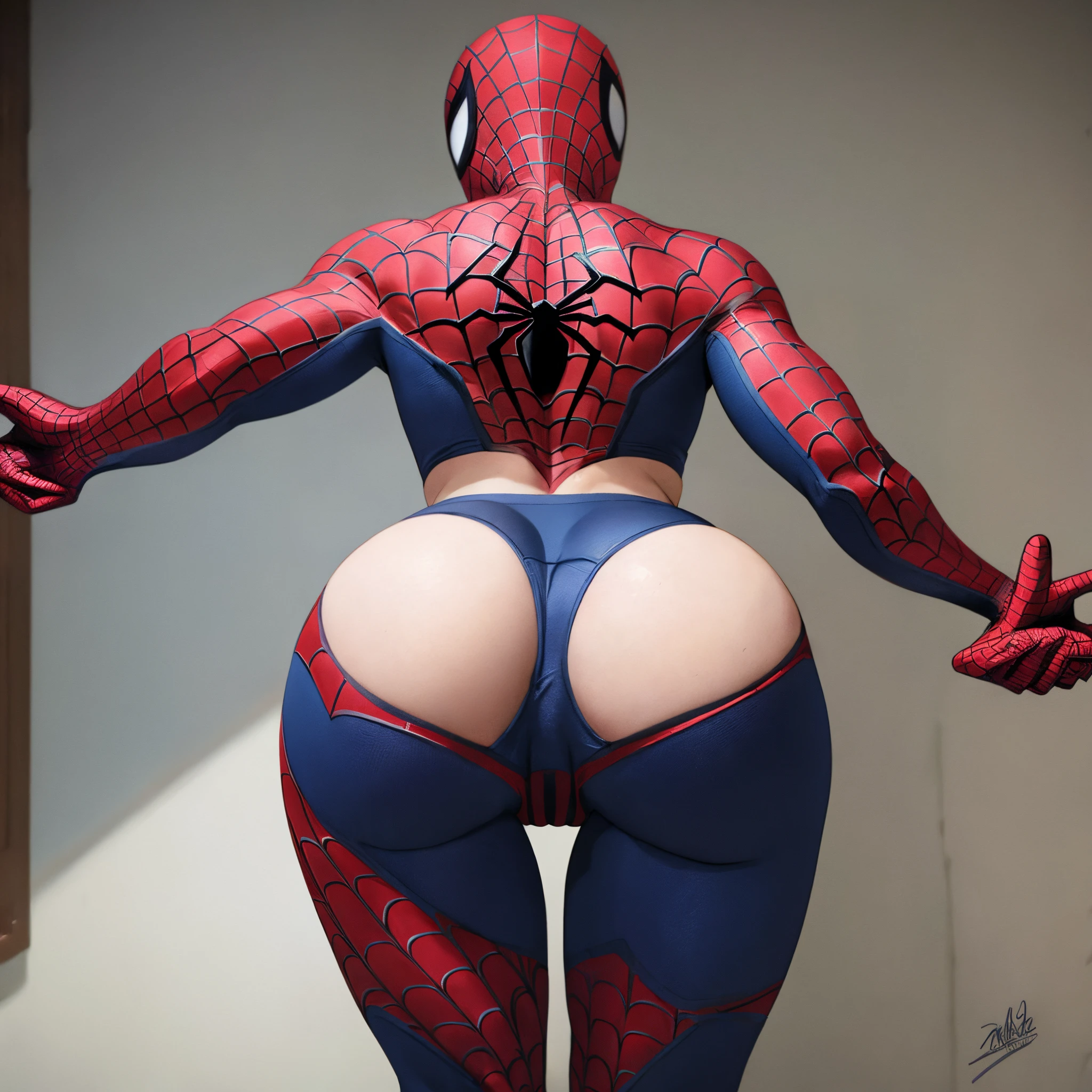 Spider Man is taking off his clothes and his ass is looking very sexy from behind