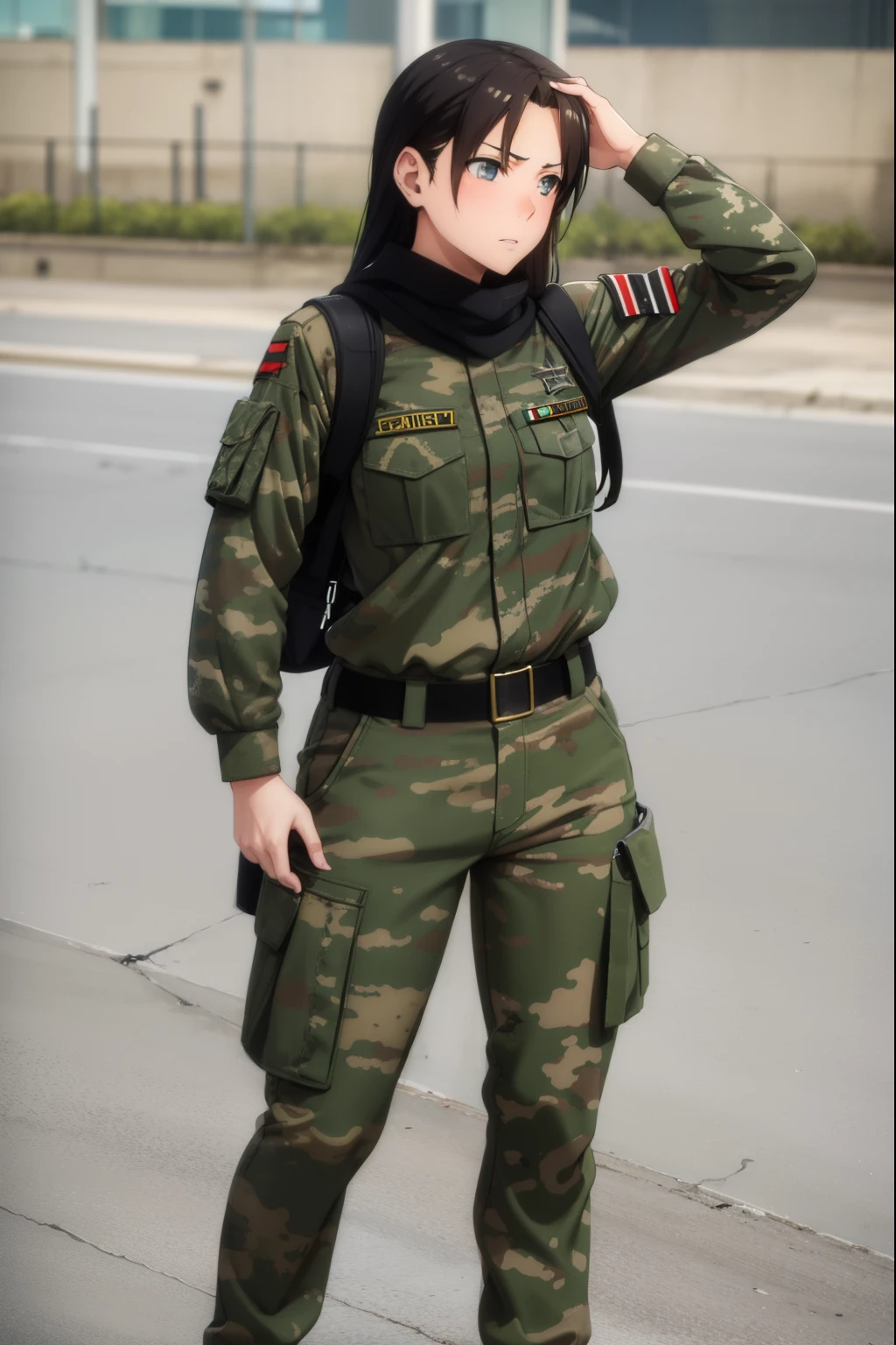 Cute girl,Soldier,She wears army clothes,army, in-depth details, Iraqi clothing, full body, sexy body, sexy,Spotted army clothing, Military camouflage clothing