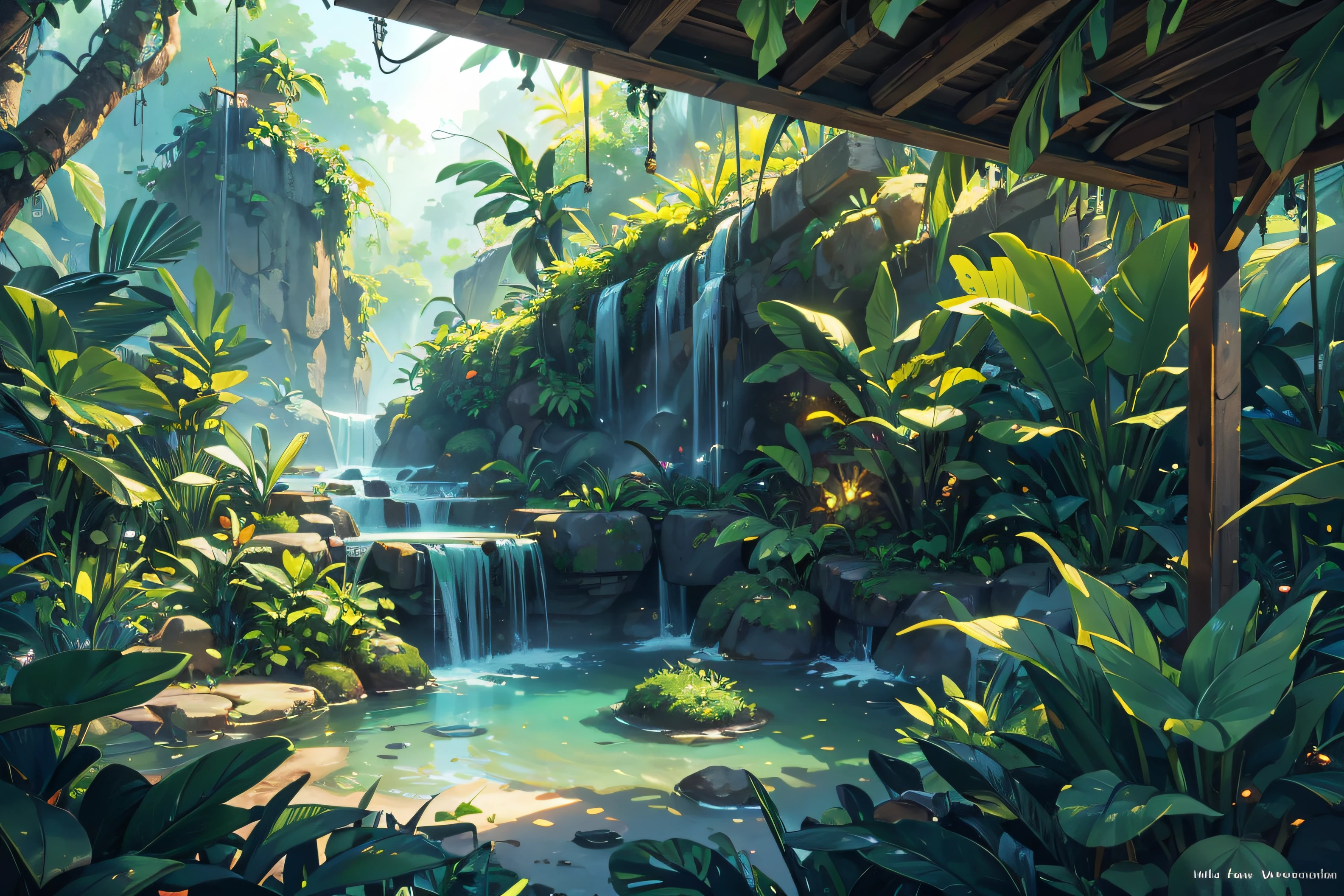 (illustrations : 1.0), Epic composition, photorealistic lighting, HD detail, ​masterpiece, Best quality at best, (Highly detailed CG integrated 8k wallpaper) , jungle area, jungle