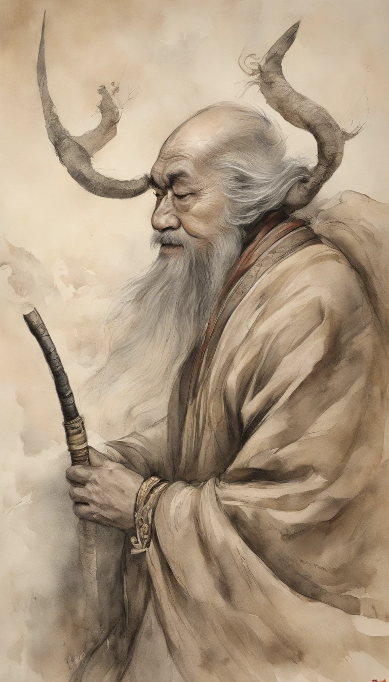 chinese paintings；ink portrait，frontal portrait of deity，Audience visual inspection，Immortal Wind Road Bone，White haired man，with eyes eaking out，Energetic。Warm background。hyper HD, retinas, tmasterpiece, Acura, Anatomically correct, Award-Awarded, high high quality, high detal, super detailing, ctextured skin, Best quality at best, A high resolution, 1080p, k hd, 4K, 8K, 16k。