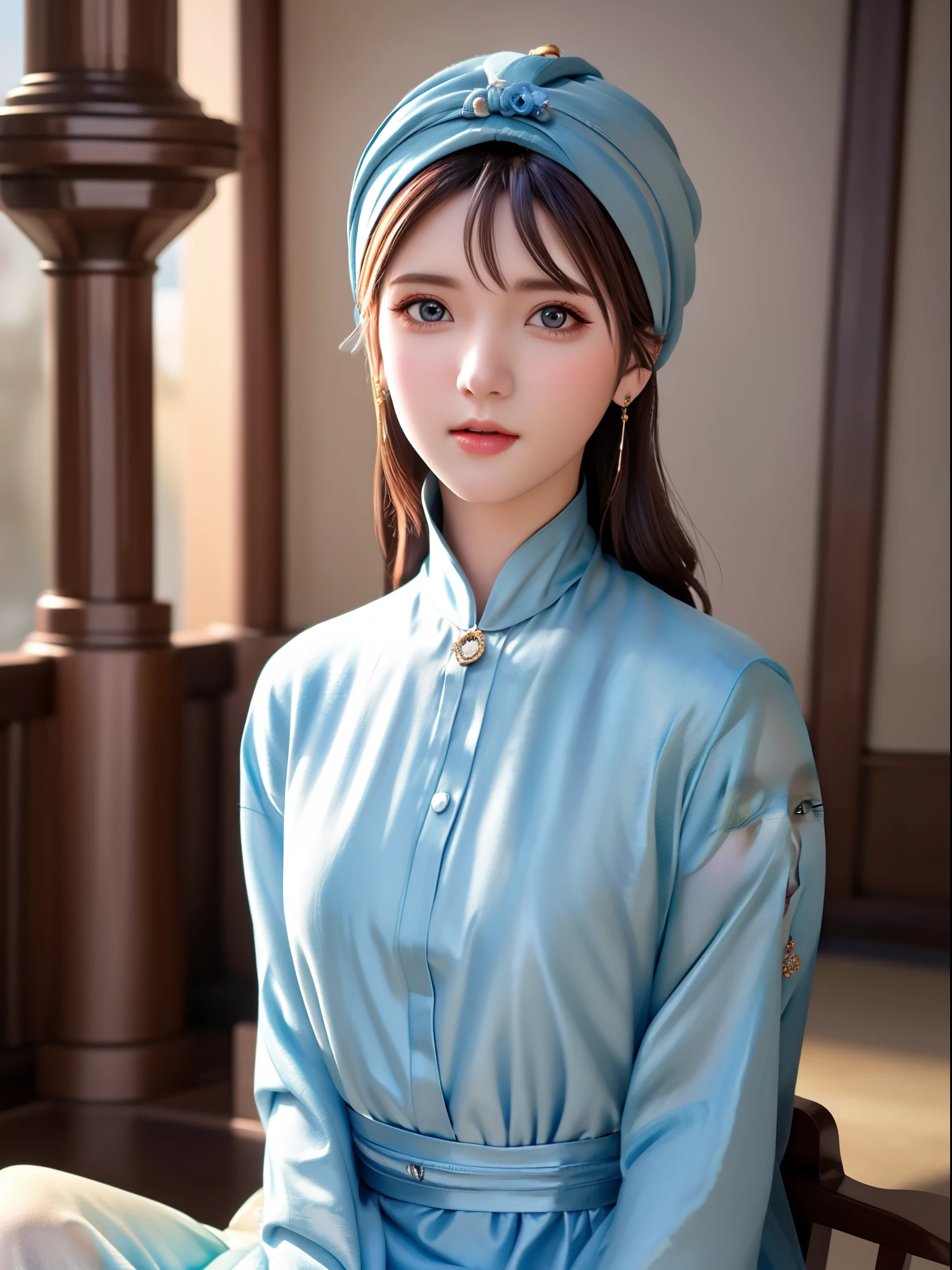 1girl, solo, beautiful face, high detailed realistic eyes, double eyelids, high detailed realistic pupils, upon body from head to waist, (wearing hijab:1.35), (moslem headscarf:1.37), reading glasses, sitting alone on a long chair, amazing mosque park background, taj mahal, best quality, masterpiece, highres, moslem female dress, Beautiful face, (upon body from head to waist:1.37), tyndall effect, photorealistic, dark studio, two tone lighting, 8k uhd, dslr, soft lighting, high quality, volumetric lighting, candid, Photograph, high resolution, 4k, 8k, Bokeh, (hyperrealistic girl), (illustration), (high resolution), (extremely detailed), (best illustration), (beautiful detailed eyes), (best quality), (ultra-detailed), (masterpiece), (wallpaper), (photorealistic), (natural light), (rim lighting), (detailed face), (high detailed realistic skin face texture), (anatomically correct), (heterochromic eyes), (detailed eyes), (sparkling eyes), (dynamic pose)