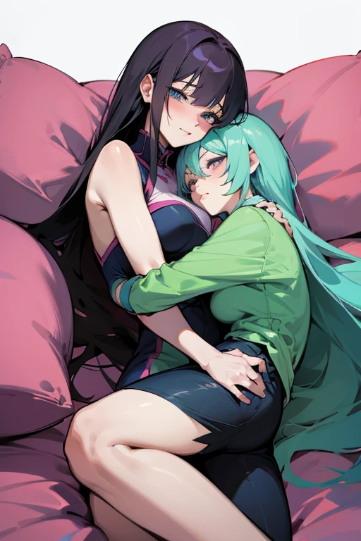 anime woman cuddling with an anime trans woman