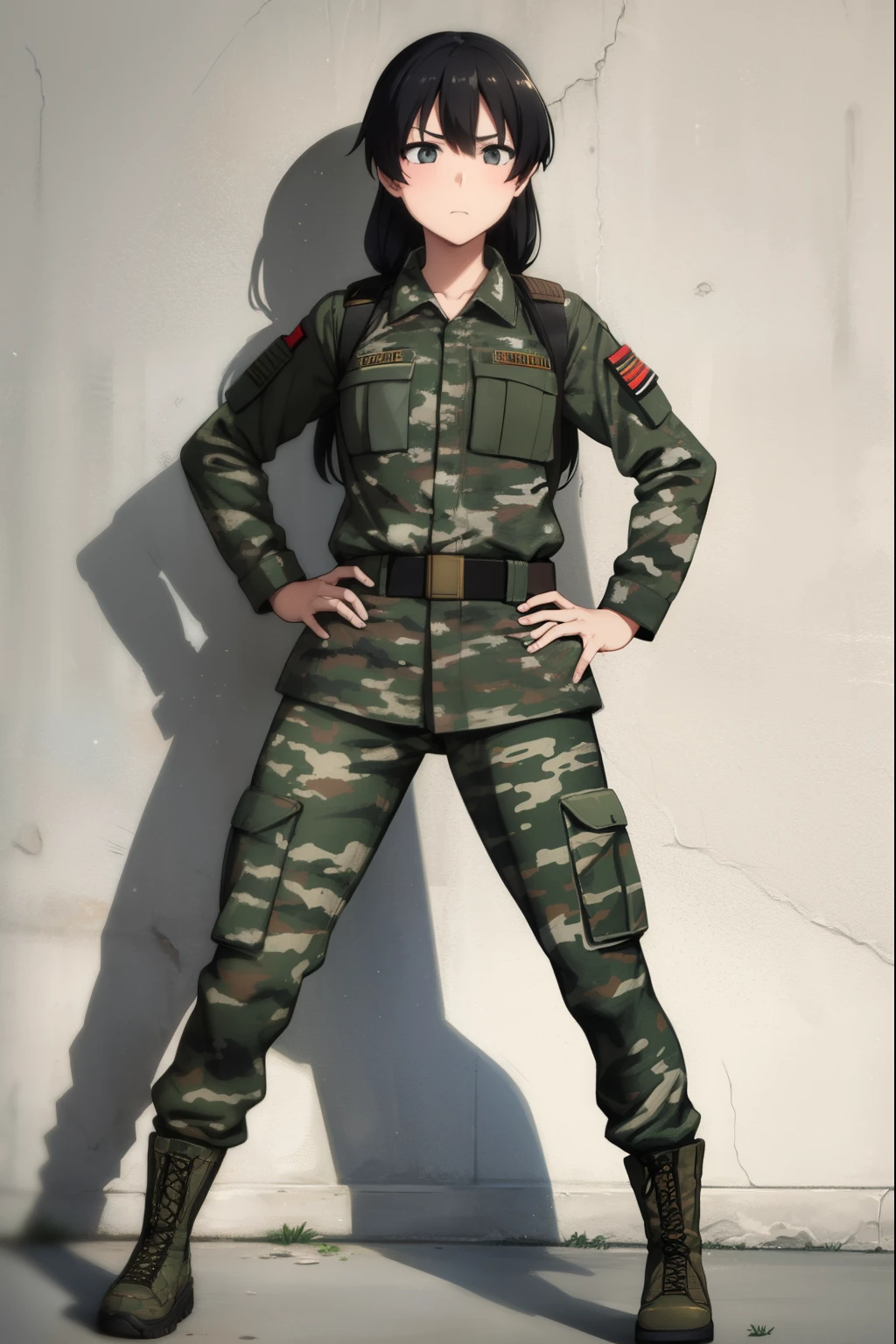 Cute girl,Soldier,She wears army clothes,army, in-depth details, Iraqi clothing, full body, sexy body, sexy,Spotted army clothing, Military camouflage clothing
