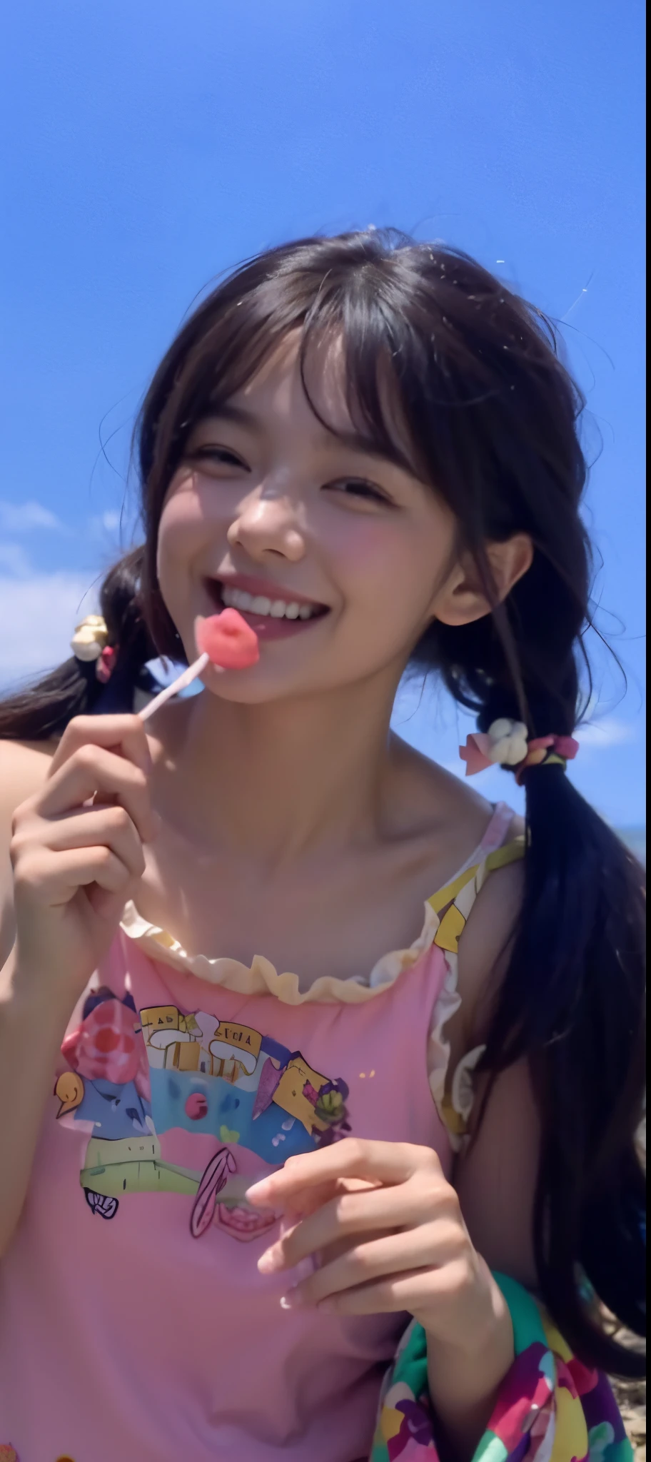 Girl smiling happily at the beach