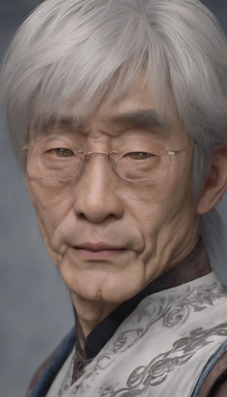 chinese paintings;ink portrait,frontal portrait of deity,Audience visual inspection,Immortal Wind Road Bone,White haired man,Eyes are round,Full of prunes。Warm background。hyper HD, retinas, tmasterpiece, Acura, Anatomically correct, Award-Awarded, high high quality, high detal, super detailing, ctextured skin, Best quality, A high resolution, 1080p, k hd, 4K, 8K, 16k。