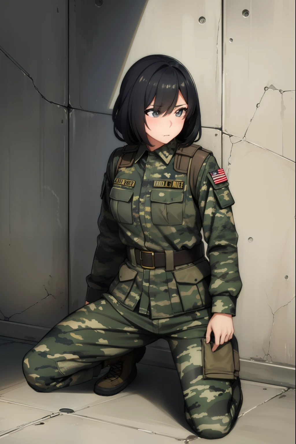 Cute girl,Soldier,She wears army clothes,army, in-depth details, full body, sexy body, sexy,Spotted army clothing, Military camouflage clothing, Drawing better eyes, accuracy in details