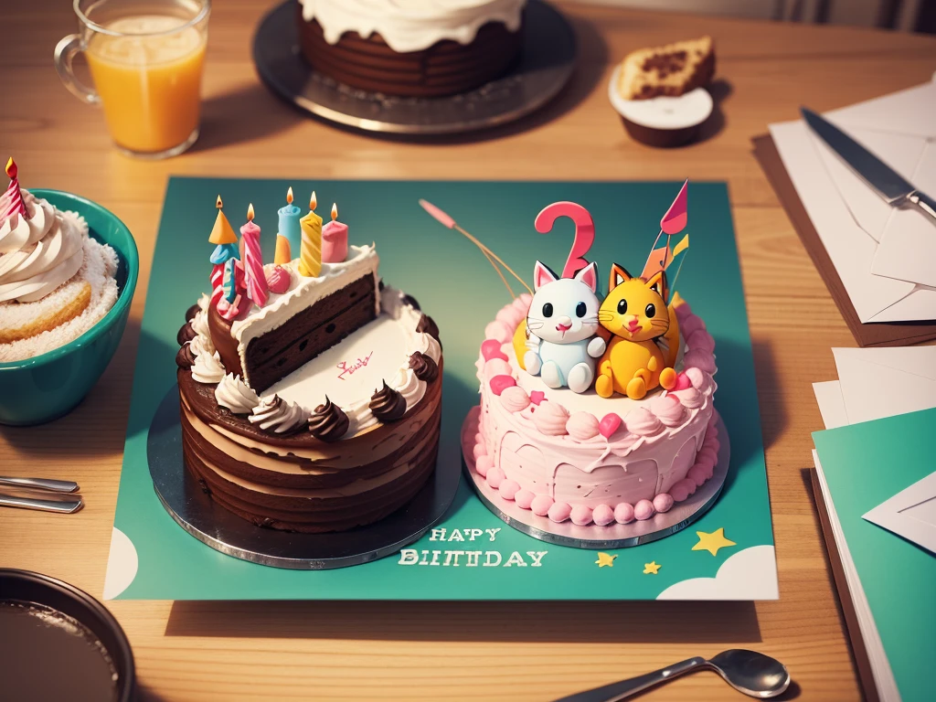 birthday card,Cartoon animals,The birthday cake