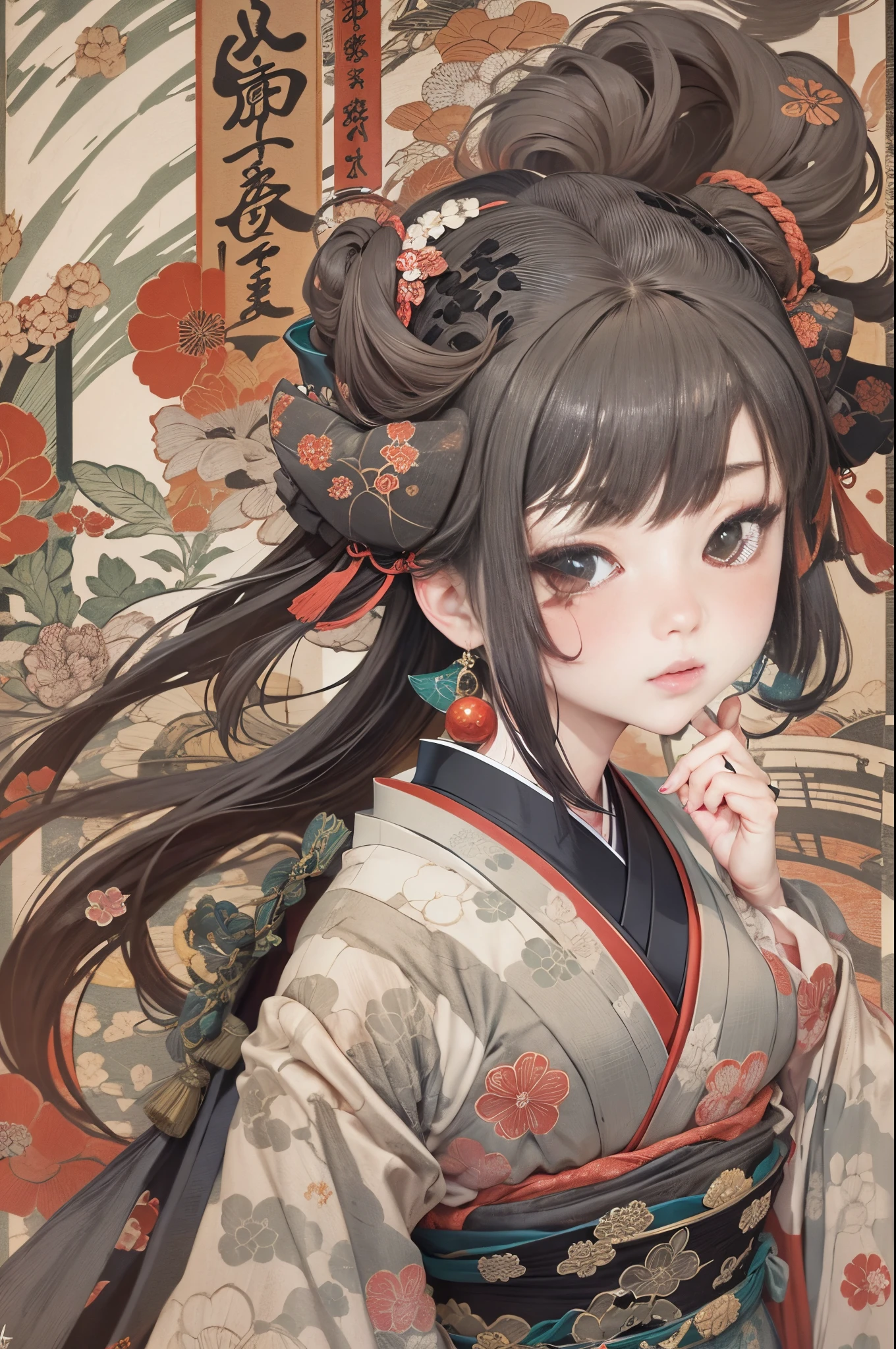 (Best quality, high resolution, 8K, precision, masterpiece: 1.2).Ukiyo-e style. An Edo-era woodblock collage depicting an anime girl holding a bow and arrow while surrounded by various archery target symbols in dark gold, black, red, and white. A line drawing that looks like a retro poster from the Showa era. The anime-style collage has the word "moody" written in bold letters.