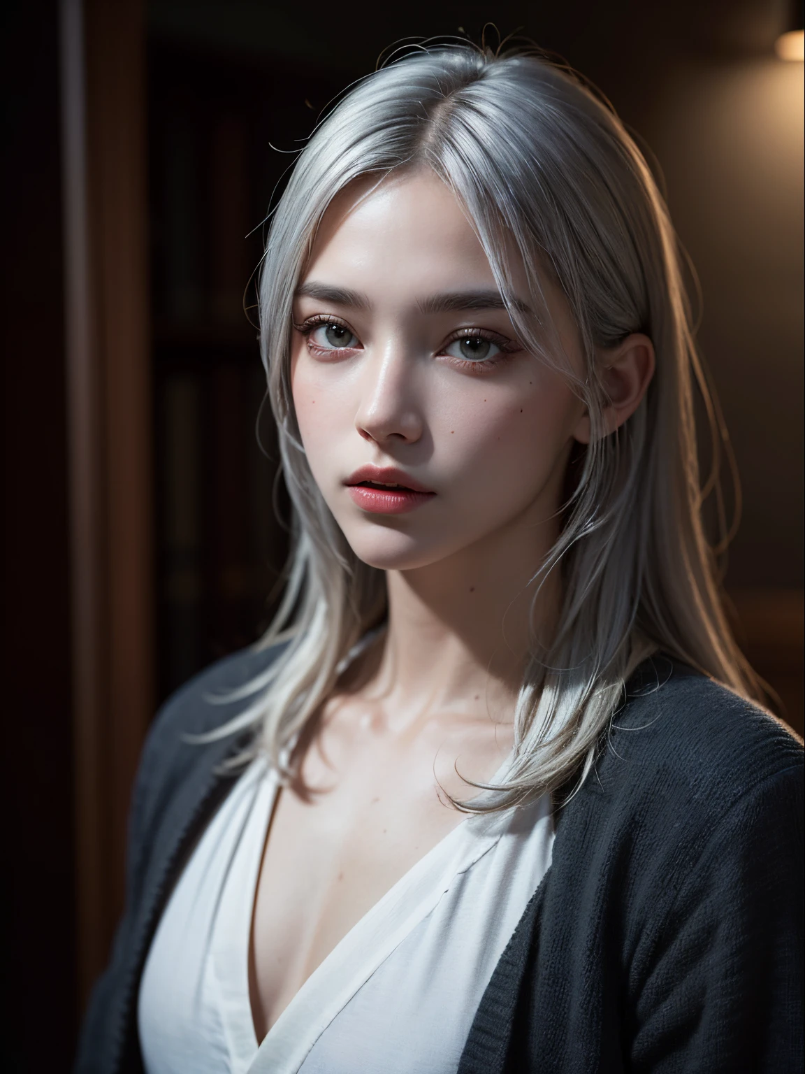 Top quality, masterpiece, ultra high resolution, (photorealistic: 1.4), raw photo, young handsome man, beard, silver hair, fine detail, highly detailed, highly detailed eyes and face, sharp pupils, realistic pupils, sharp focus, cinematic lighting