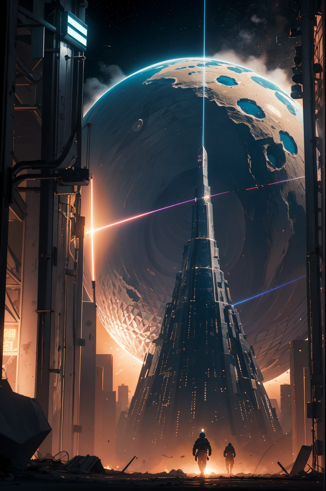 tmasterpiece, Best quality at best, A high resolution，sci-fy，Wallpapers，epcot，cyber punk style，Armageddon，wasteland，extreme light，laser，Technological equipment，big vista，large scene，The picture is simple，Empty scene，perfect light，Perfect lighting effects