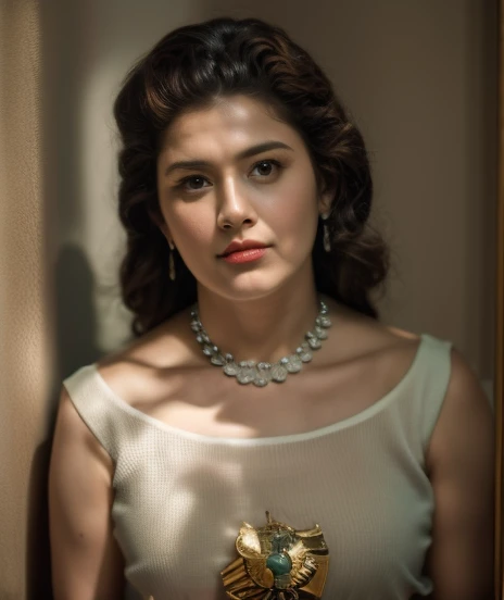 Mujer arafed con un collar y un collar de perlas posando para una foto., Retrato de la Darna moderna, inspirado por Yousuf Karsh, Retrato de medio cuerpo de Juliana, Mami Wata, Emperatriz kazaja, Retrato a mitad de plano, por Alison Geissler, Retrato promocional, Una mujer joven como Genghis Khan, Erwin Olaf, classic portrait, por Natasha Tan