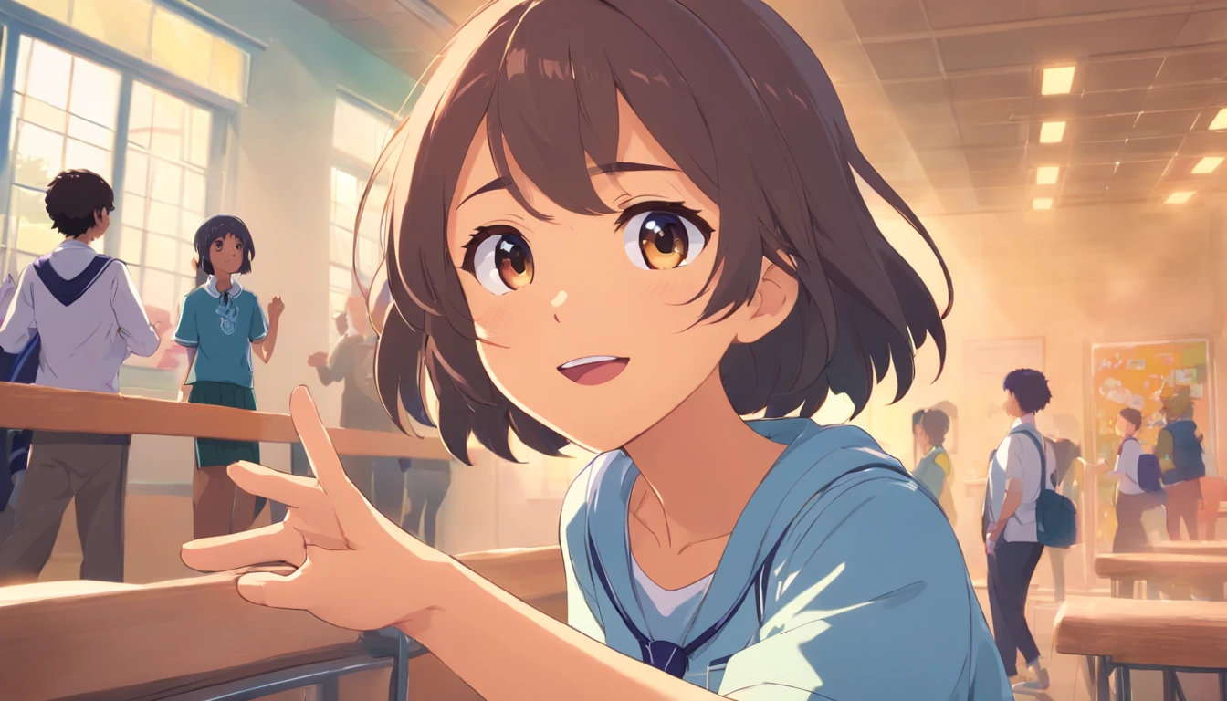 An excited, cute Latino girl, raised by ghosts at school, jaguar , menino , jaguar , menino ,School Cartoon