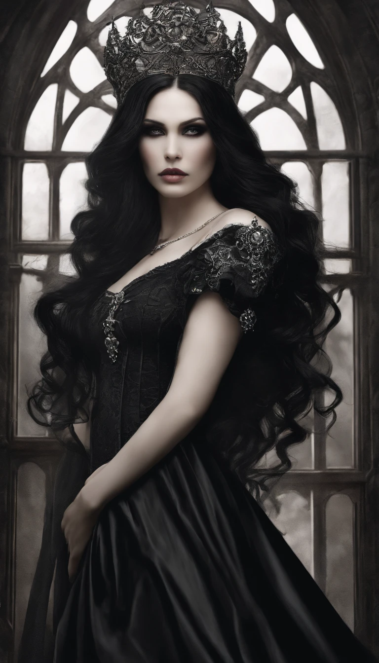 a close up of a woman with long hair and a dress, gothic maiden, gothic maiden anime girl, beautiful vampire queen, dark fantasy style art, gothic fantasy art, gothic art, beautiful vampire female queen, dark fantasy art, gothic maiden of the dark, gothic art style, vampire girl, in style of dark fantasy art, fantasy dark art, gothic princess portrait