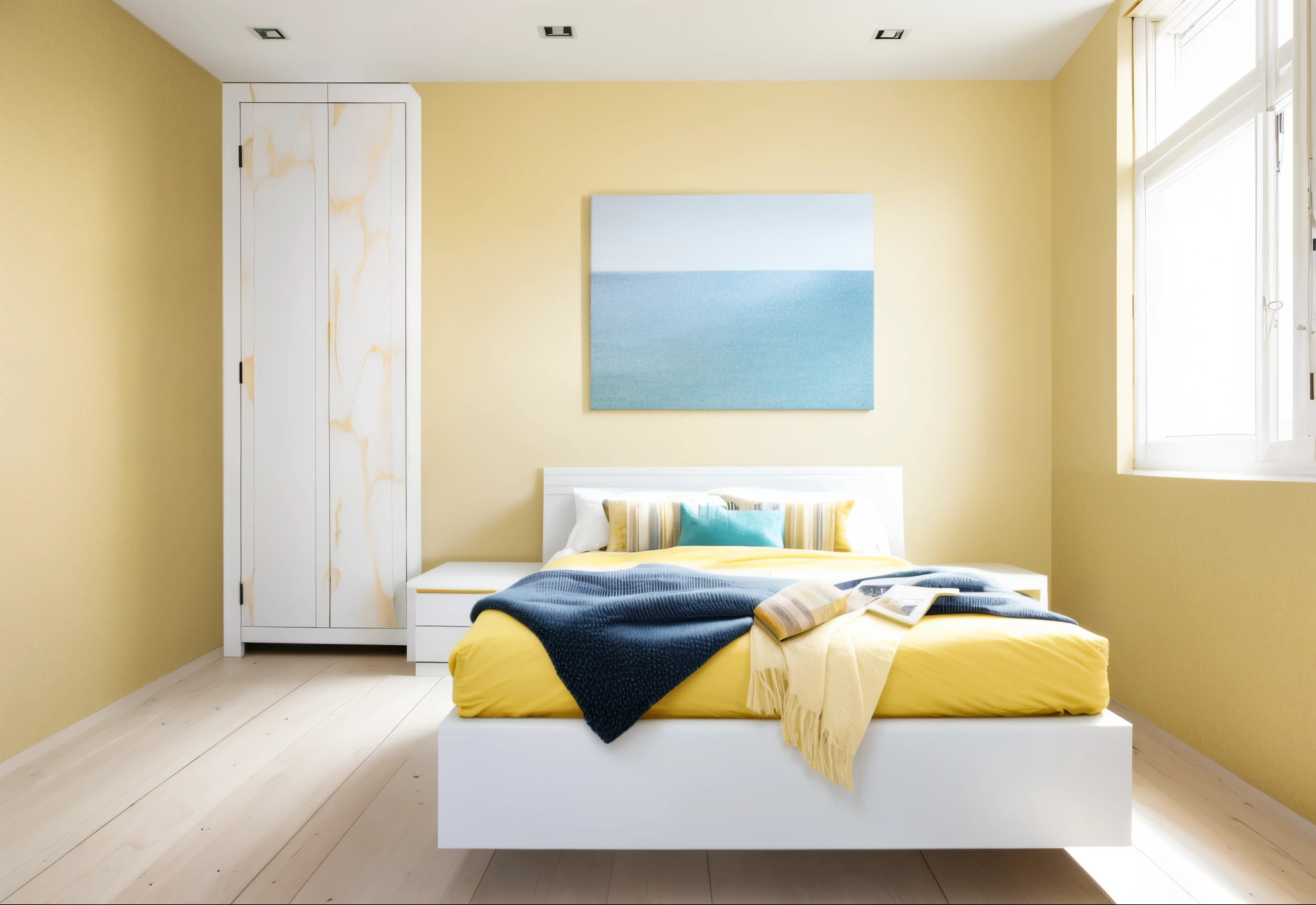cabinet on the left side of the bed (gray), bedside cabinet