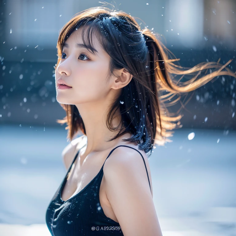 (Black tank top)、、(top-quality,masterpiece:1.3,超A high resolution,),(ultra-detailliert,Caustics),(Photorealsitic:1.4,RAW shooting,)Ultra-realistic capture,A highly detailed,High resolution 32K suitable for human skin、 Skin texture is natural、、The skin looks healthy with an even tone、 Use natural light and color,One Woman,japanes,,kawaii,A dark-haired,(depth of fields、chromatic abberation、、Wide range of lighting、Natural Shading、)、、(Falling snow:1.2)、(Hair swaying in the wind:1.2)、(Snow reflects light:1.2)、(Back lighting)(Clothes are torn)(Close-up of cleavage from torn clothes)(I can see your butt through your torn clothes..)(Longhaire)(sexy photo)Perfect and beautiful face with droopy eyes