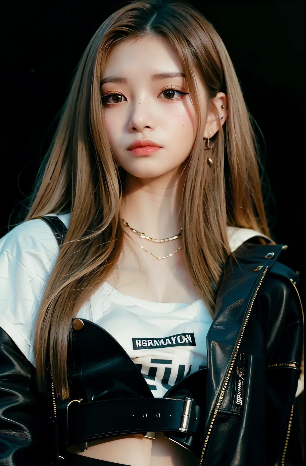 un primer plano de una mujer que llevaba un sujetador negro y una chaqueta negra, Parque Roseanne de Blackpink, Retrato de Jossi de Blackpink, Jossi de Blackpink, Blackpink Jennie, Lalisa Manoban de Blackpink, JIA, Parque Ji-min, Jisoo de Blackpink, cruel korean goth girl, Jisoo de Blackpink, Retrato Jisoo Blackpink, portrait of female korean idol with one eye covered by her hair