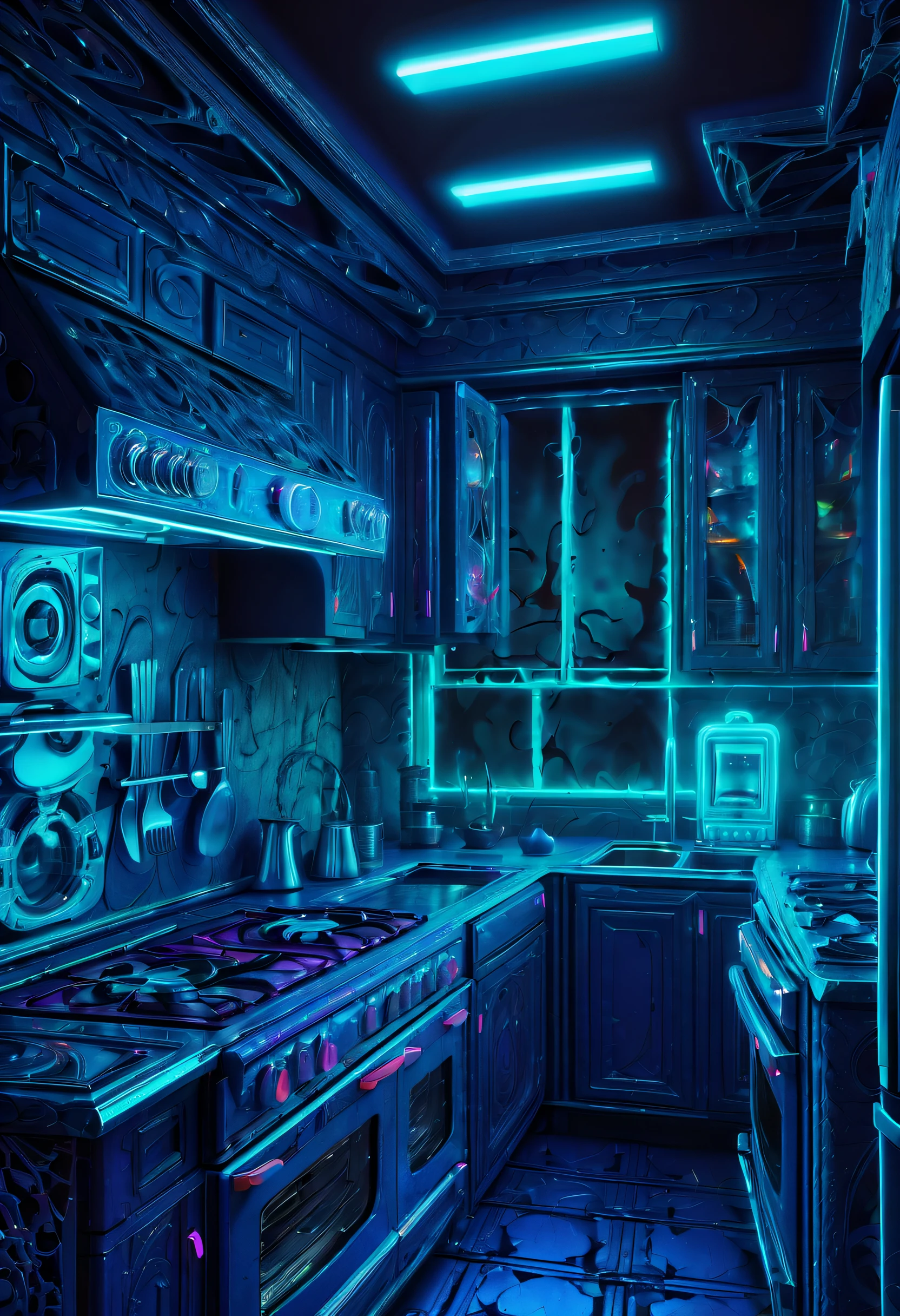 (((neon psychedelic cybernetics spooky_kitchen_appliances illustration:1.3))), (((creepy_appliances_graphic_interface:1.3))), intricate insane details, extremely intricate detailed, ((creepy_atmosphere amplification:1.2)), extremely intricate detail of stunning render, incredible mystical high resolution, exquisitely crisp details, intricate details meticulously, painting is incredibly detailed, dark cyan blue and dark metallic_texture, goth kitchen, rococo wall,