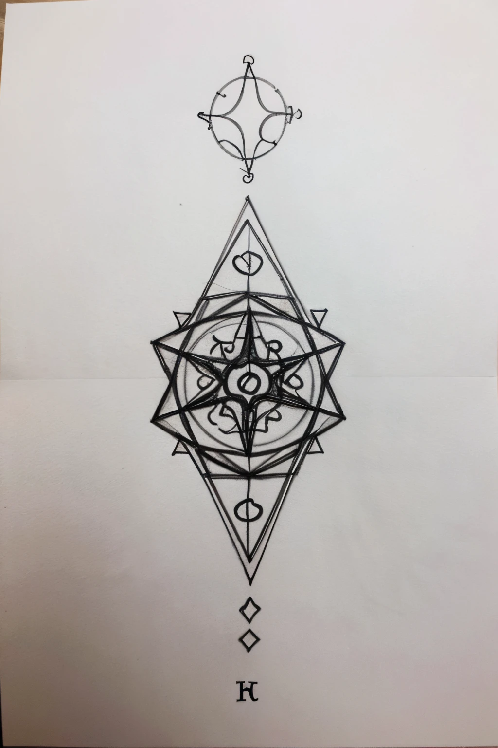 using symbols, runas, geometric shapes and characters from all cultures create a magical symbol drawn on paper to represent blood magic