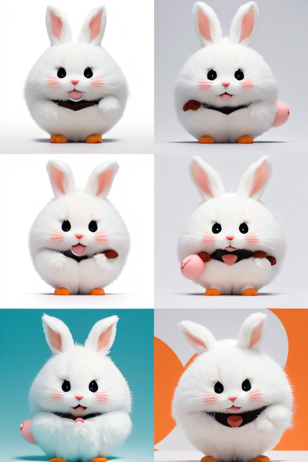 the various expressions of white furry rabbit with carrot,mutiple poses and expressions, happy, angry, sad, cry, cute, expression love,etc, emoji pack,f/64 group,related character, bold outlines --ar 4:3 --niji 5 --style cute --s 400 --v 5