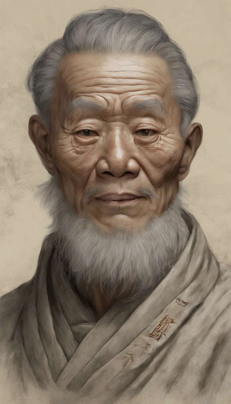 chinese paintings;ink portrait,【immortal】front portrait,Audience visual inspection,Immortal Wind Road Bone,White-haired old man,The eyes are round,There is a sense of oppression,Elegant look。Earthy yellow background,Paper texture。hyper HD, retinas, tmasterpiece, Acura, Anatomically correct, Award-Awarded, high high quality, high detal, super detailing, ctextured skin, Best quality, A high resolution, 1080p, k hd, 4K, 8K, 16k。