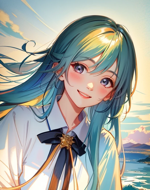 (highres, best quality:1.2), radiance, soft contours, beautiful drawing, concept art, detailed background, bright colors,
1girl, Japanese teenage girl, sidetail, smile, tomboy,