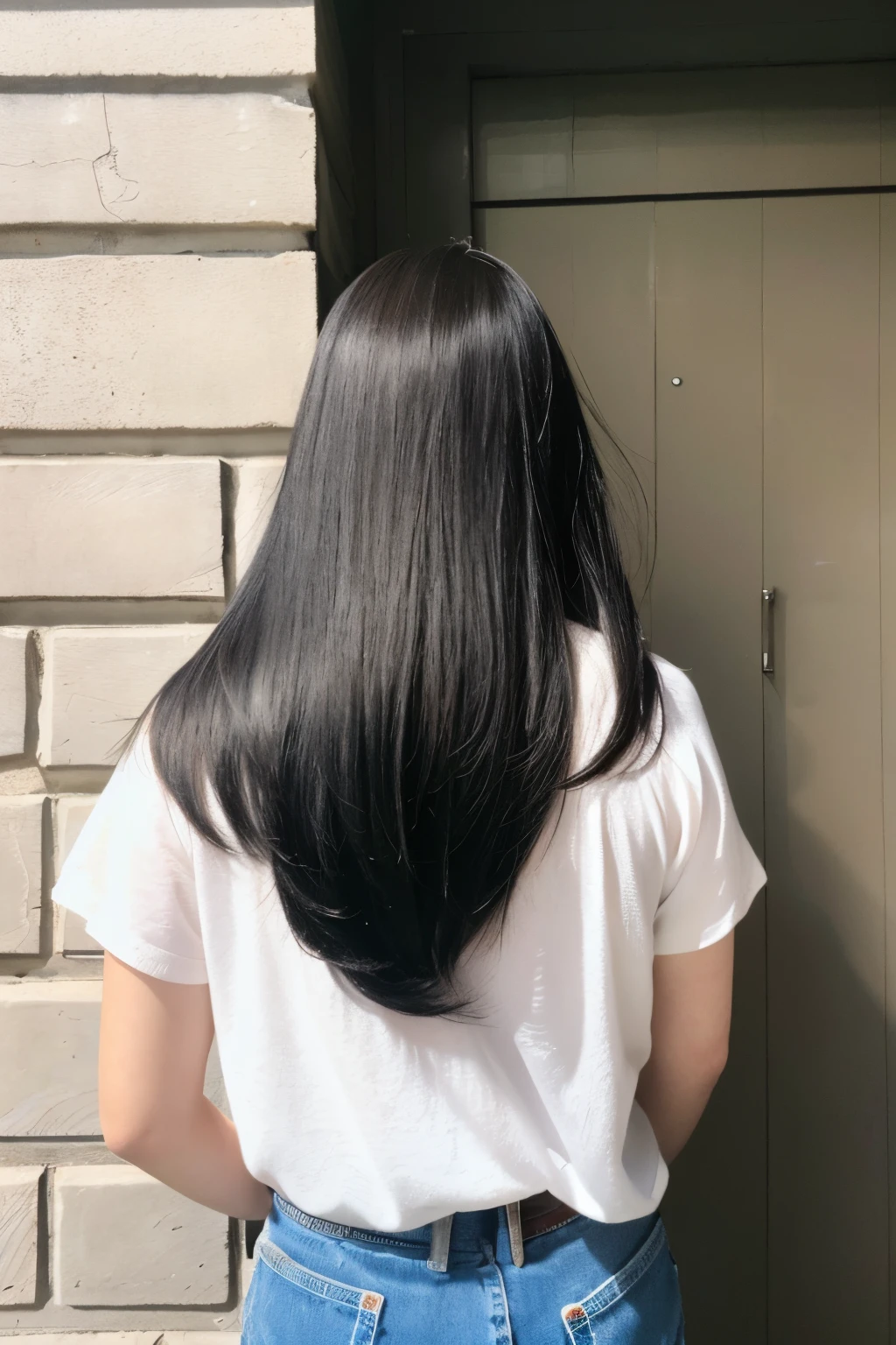arafed woman sitting on a bed with long black hair, very long black hair, long hair centred, waist long hair, with long hair, long black hair, her hair is long and straight, light dark long hair. apathetic, long hair straight down, dark long hair, black long hair, long dark hairs, long dark hair, very long hair