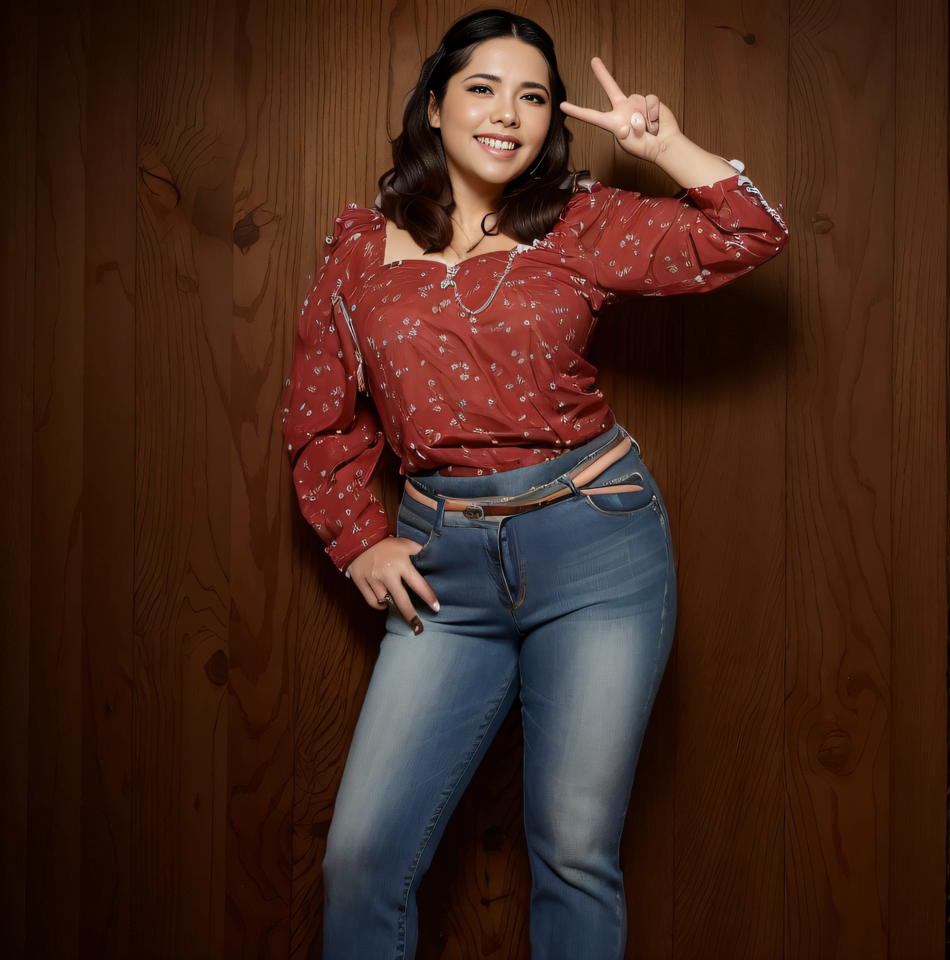 Araffe mujer con camisa rosa y jeans posando para una foto, postura frontal, Imagen de cuerpo entero, Camisa kawaii y jeans, by Nándor Katona, pose casual, alanis guillen, con una camisa y un jean, fernanda suarez, Parece Fabiula Nascimento, adriana dxim, Malika Favre, Andrea Rocha