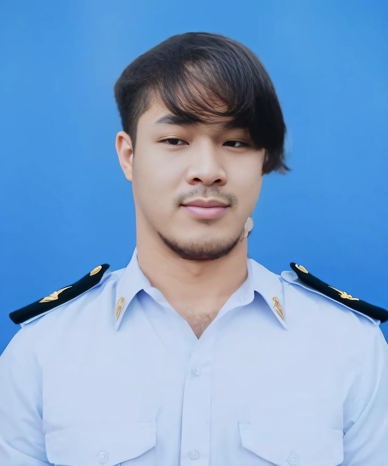A man in uniform poses for a photo against a blue background.., ash thorp khyzyl saleem, bao pham, mohamed chahin, khyzyl saleem, hoang long ly, Phong Yintion J - Jiangxi, Ramil Sunga, nivanh chanthara, Devils Lake, Phung Dinh River
