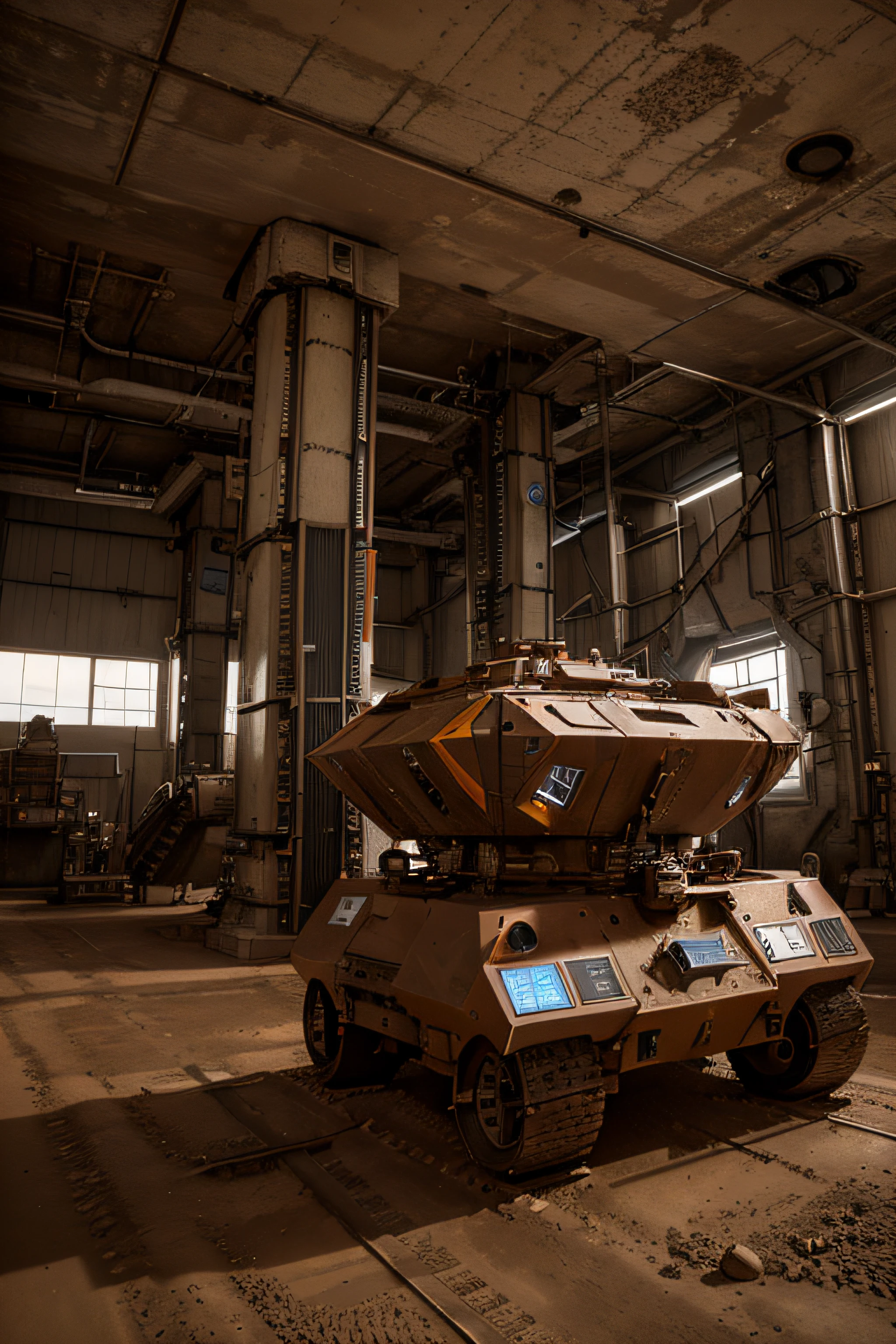 On Mars, machine maintenance equipment, bright picture, different machines, futuristic, photography master, factory machine details, super wide angle, high realism, light and dark