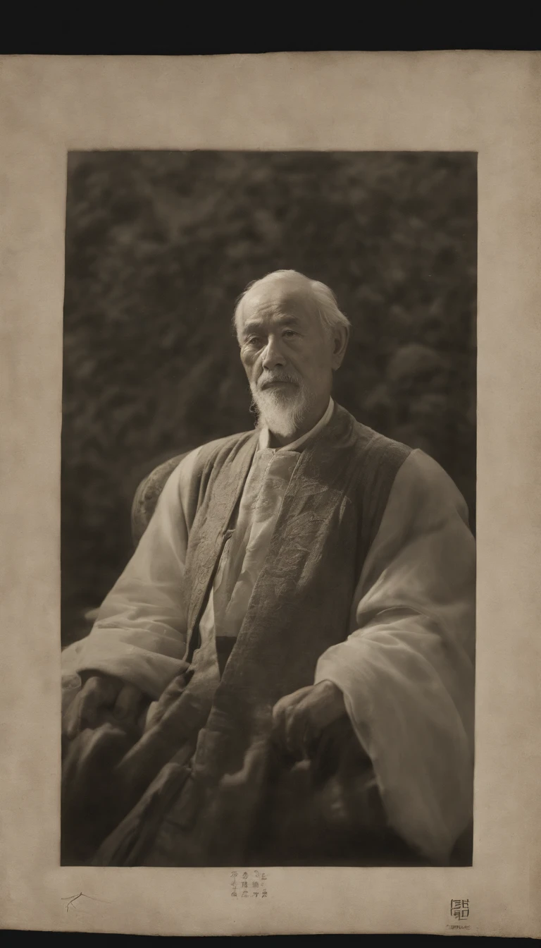 Chinese style。ink portrait,【God-man】front portrait,Audience visual inspection,Immortal Wind Road Bone,White-haired old man,The eyes are round,Very depressing,elegant appearance。Earthy yellow background,Paper texture。hyper HD, retinas, tmasterpiece, Acura, Anatomically correct, Award-Awarded, high high quality, high detal, super detailing, ctextured skin, Best quality, A high resolution, 1080p, k hd, 4K, 8K, 16k。