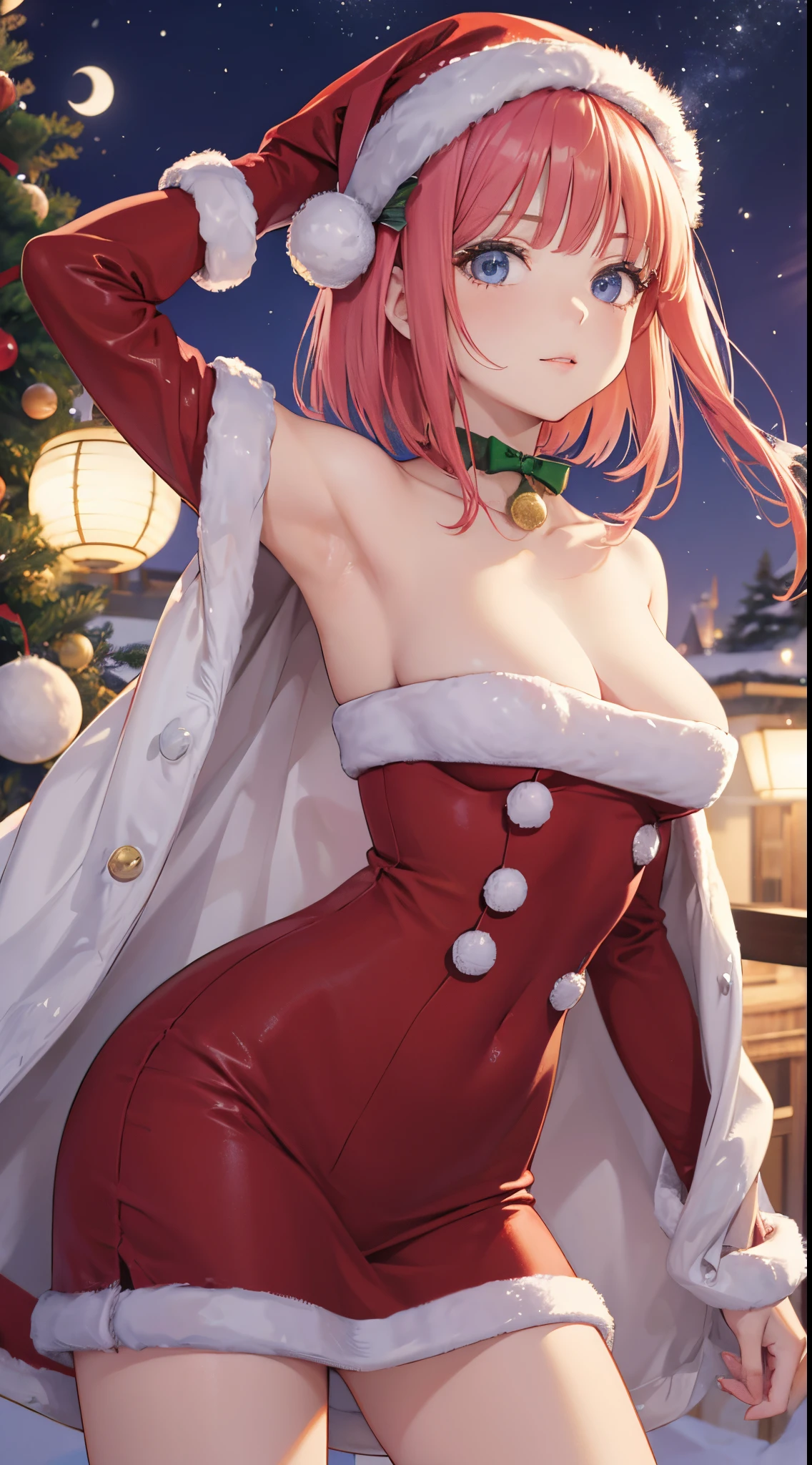 Nino Nakano ,manos detalladas,dedos detallados,pose sexy,Christmas Clothes,pueblo de noche luna
