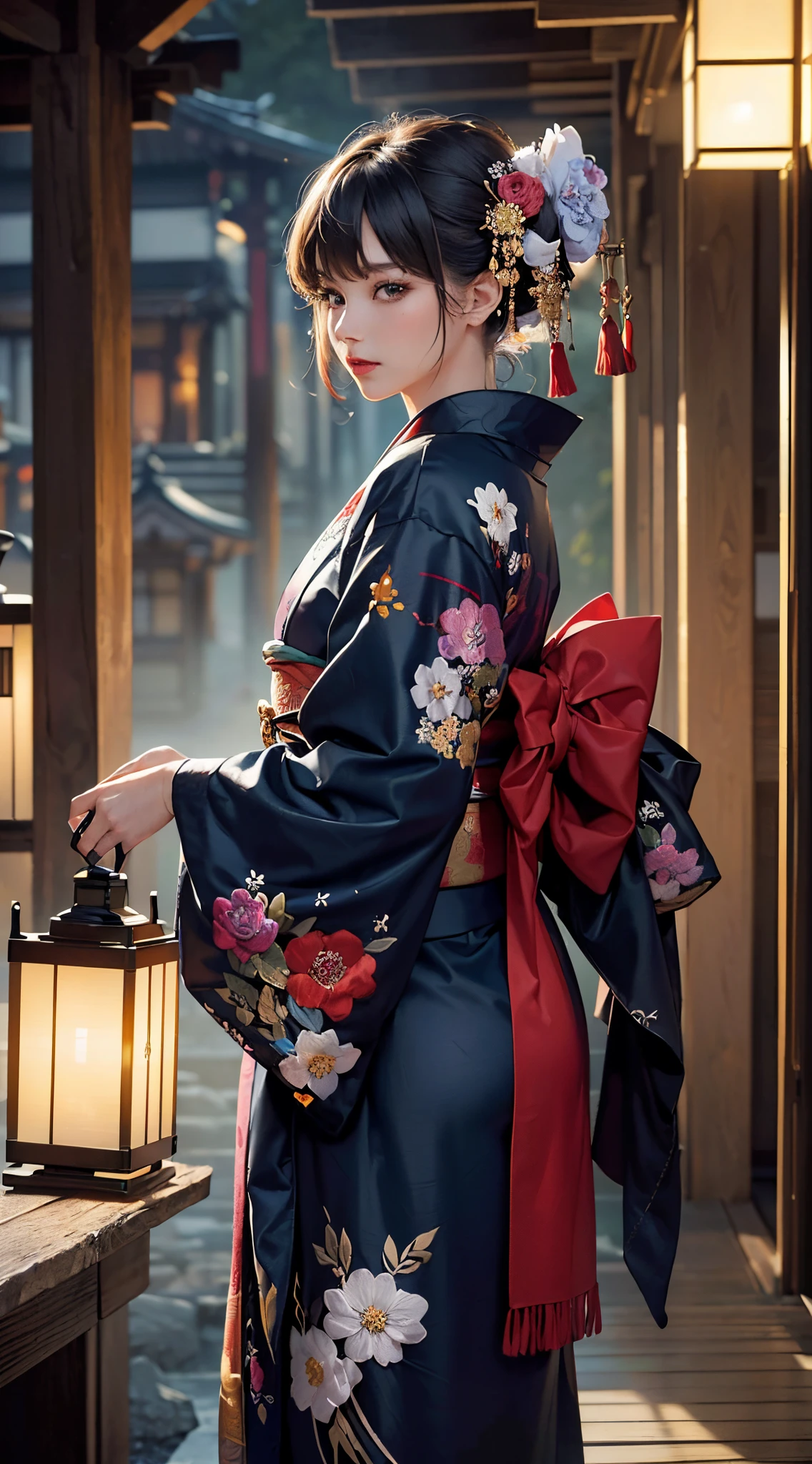 (masterpiece, top quality, best quality, official art, beautiful and aesthetic:1.2), (1girl),elaborate costume(Luxurious Japan kimono(Colorful kimono(detailed embroidery))), extreme detailed,(fractal art:1.3),colorful,highest detailed