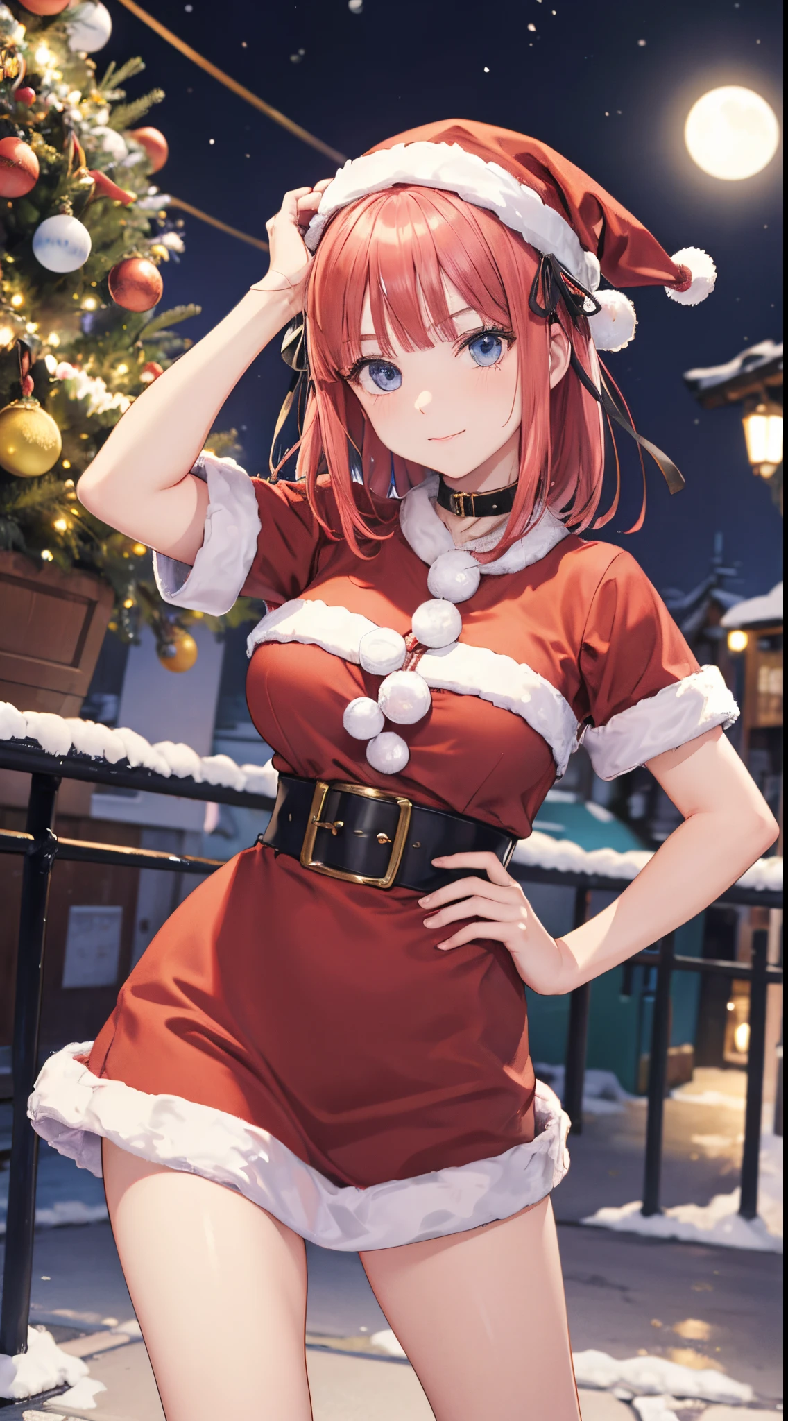 Nino Nakano ,manos detalladas,dedos detallados,pose sexy,Christmas Clothes,pueblo de noche luna