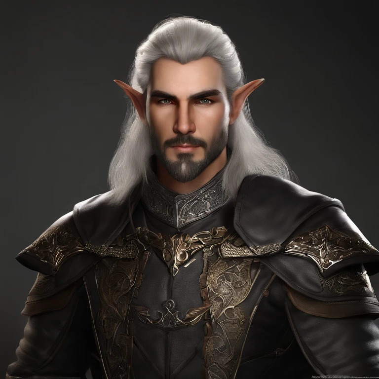 Saeval Daeybreak has pointy elf ears, his hair is silver and he has a goatee. Saeval is 560 years old but appears to be in his early 30s. ,original,Saeval Daeybreak has pointy elf ears, his hair is silver and he has a goatee. Saeval is 560 years old but appears to be in his early 30s. ,face,photo