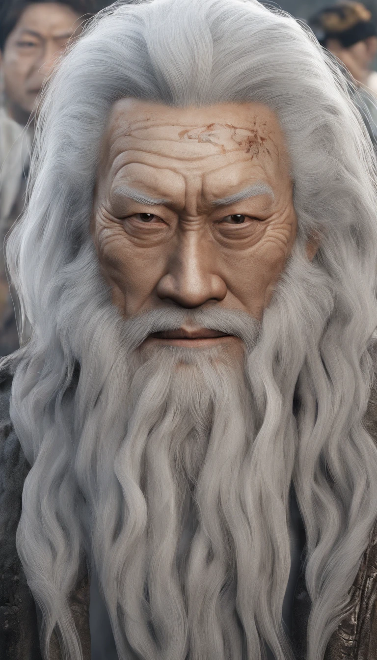 chinese style;ink portrait,front view of god,Audience visual inspection,Immortal Wind Road Bone,White haired man,Eyes wide,Be kind,energetic。solid color backdrop。hyper HD, retinas, tmasterpiece, Acura, Anatomically correct, Award-Awarded, high high quality, high detal, super detailing, ctextured skin, Best quality at best, A high resolution, 1080p, k hd, 4K, 8K, 16k。