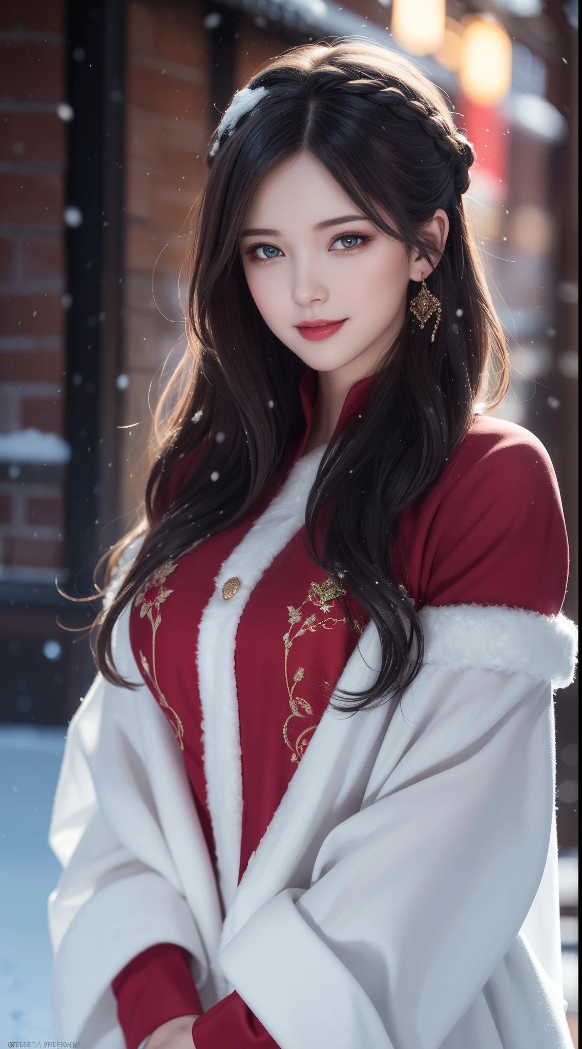 可爱ofFairy,girl,1个girl,(((A little bit,Very smallof身体,Very small))),(((15 years old))),((动漫Fairy 有极其可爱和美丽of辫子头发)),(((Fairy,Fairy耳朵))),(((Large Breasts))),((((Black Hair:1.35,Double ponytail hairstyle,Dyeing inner hair,Breathe through your ears)))),(((Red Eyes:1.3))),复杂ofof眼睛,美丽细节of眼睛,对称of眼睛,big eyes:1.5,(((光滑of皮肤:1.5,明亮of皮肤: 1.5,黝黑of皮肤,闪亮of皮肤,非常闪亮of皮肤,闪亮of身体,Plastic Glitter Leather,夸张of闪亮皮肤,发光of皮肤))),(详细of身体,(详细of面部)), 可爱of,of,大胆of,Absolutely great opportunity, 暴露of服装,露出你of皮肤,(((性感of红色毛皮大衣,Red fur coat suit,穿着红色of皮大衣:1.3,Red winter coat))), ((Red mini skirt,带毛边ofRed mini skirt,Visible suspenders)),(Bib),(White gloves,红色of衣服,Half naked,带一点红色of衣服,(((raw edge clothes)))),(((复杂ofof服装,复杂ofof衣服,Embroidered clothing,华丽of服装,embroide红色of衣服,华丽of衣服))),(Dynamic poses:1.0),尴尬of,(center,合适of比例,rule of thirds),((下雪of松林)),winter,landscape:1.25,((复杂ofoflandscape)),((Snow forest background)), (光滑of冬季装饰品),high resolution,Be focused,(Ultra Detailed,Very detailed),(实际of艺术作品:1.37),(Very detailedofCG unity 8k壁纸),(((明亮of颜色,充满活力of主题))),(复杂of),(masterpiece),(最好of质量),Artistic images,(由sldr拍摄of照片),(复杂ofof背景),完美渲染of面部,完美of面部细节,实际ofof面部,Reality,Analog style,(((复杂ofof细节))),(((实际of))), (((Camel toe, White tights)))