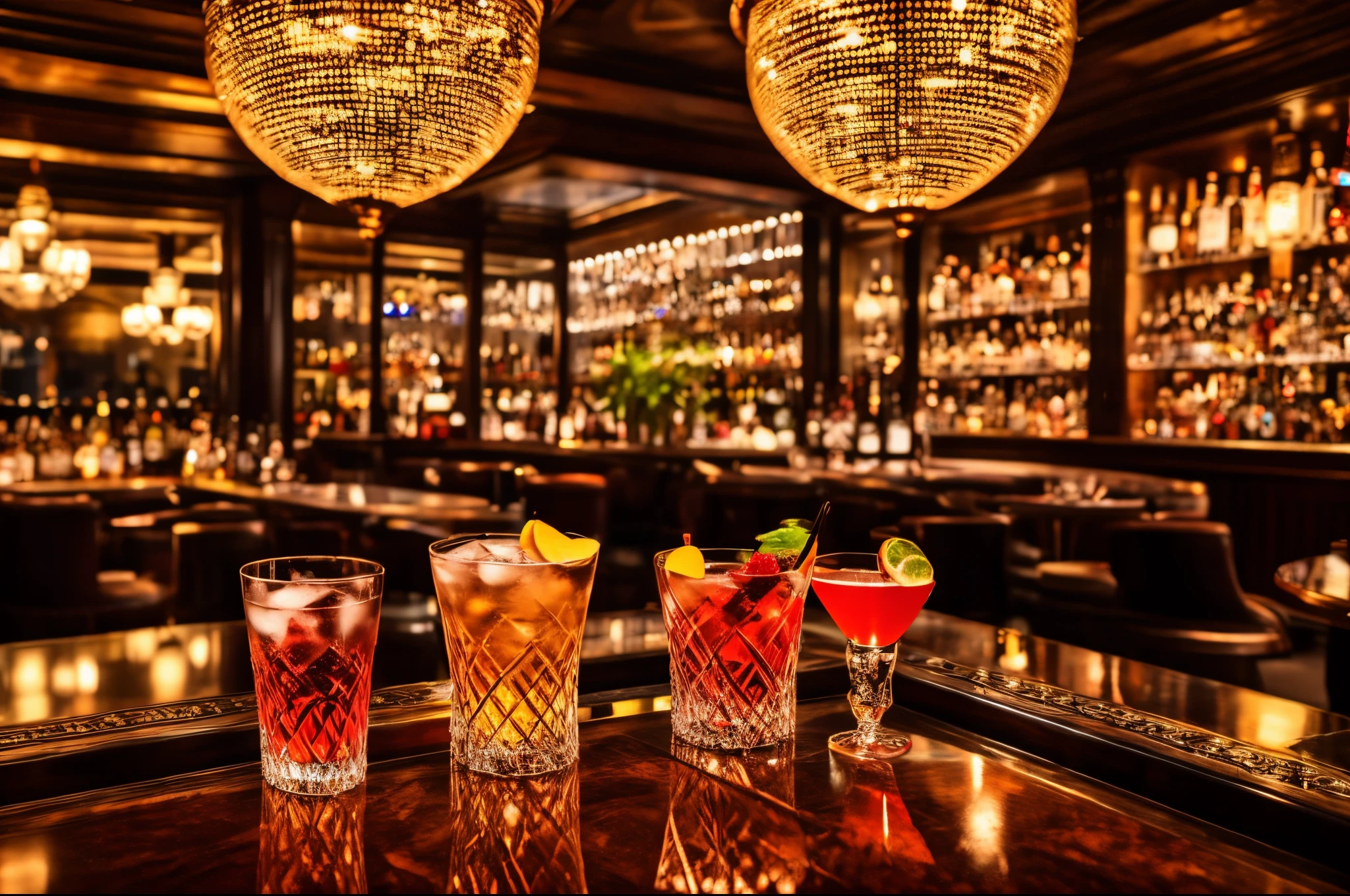 Cocktails on a table in a cocktail bar