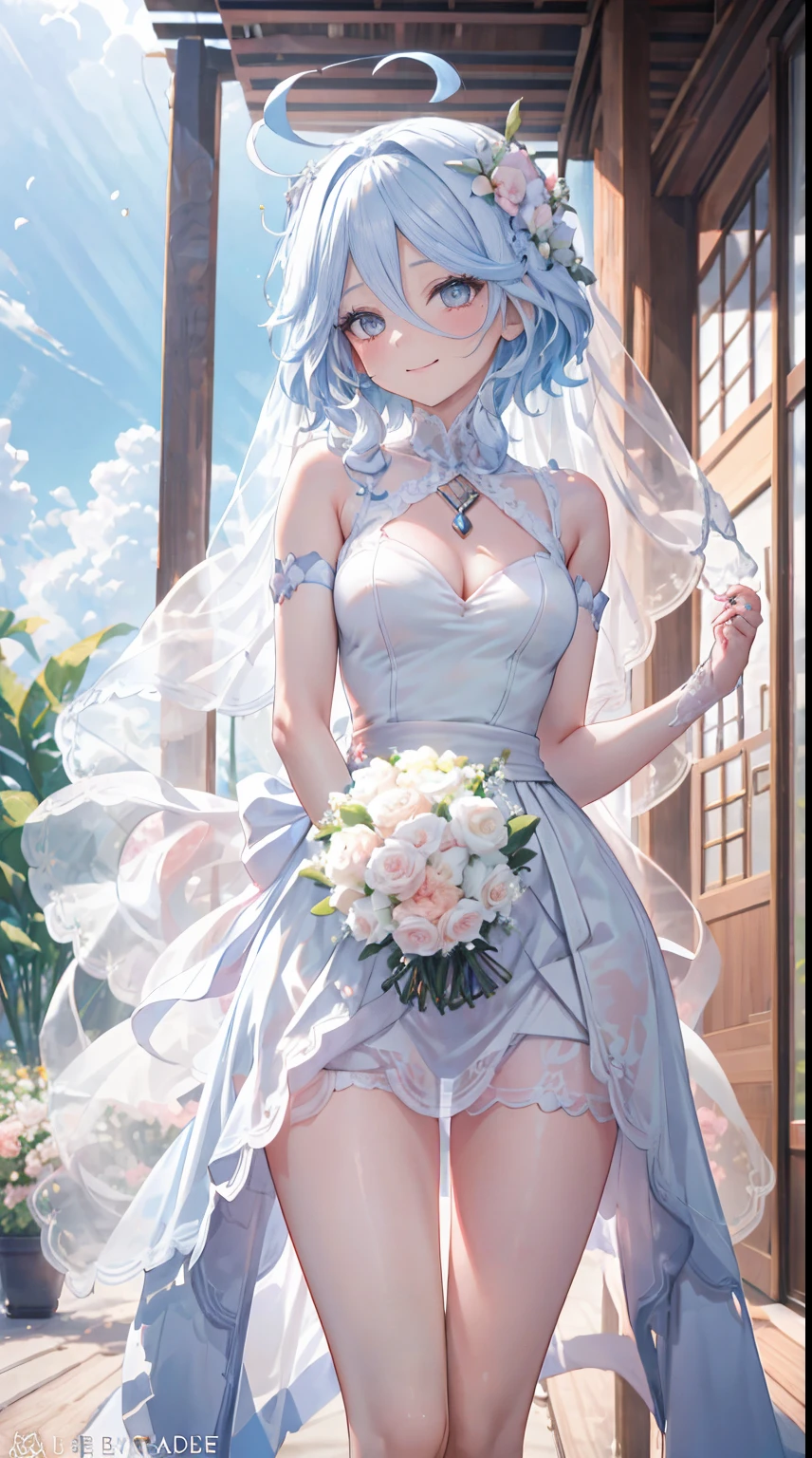 Furina Focalers | genshin impact, master-piece, bestquality, 1girls,25 years old, proportional body, proportional., Wedding Dresses, White Wedding Dress, Long skirt, wedding, ,bara, Standing in the middle of a flower garden, outdoor, wedding, The sky is beautiful, In a paradise of love and happiness............................................................................, The bride wears a Japanese dress and a seductive smile............................................................................, The passage of time stops at theirs............................................................................, On this wedding day of love and happiness............................................................................, Bright and beautiful flowers, Holding it in her hands symbolizes the envelopment of love............................................................................, Love and friendship through the transmission of flowers, In a paradise of love and happiness............................................................................, A bride in a yukata wearing a masika............................................................................, It is a form of beauty and elegance............................................................................, Show your spouse your heart..........................................................................., In a paradise of love and happiness............................................................................, Kochikugisa is the tree of new beginnings............................................................................, And their love and affection........................................................................., And suck a lot of love............................................................................, Flowers represent love and peace............................................................................, In a paradise of love and happiness............................................................................, View viewers from the front., Thigh strap, Head tilt, bored, 10, 10, HD, slight smile,