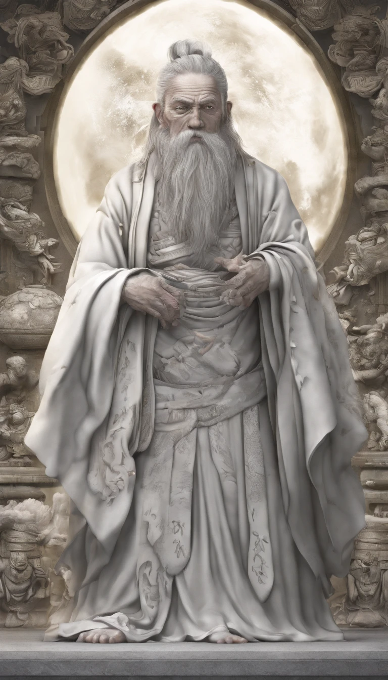 Chinese;ink portrait,front view of god,Audience visual inspection,Immortal Wind Road Bone,White haired man,opens his eyes wide,Kind,Full of prunes。solid color backdrop。hyper HD, retinas, tmasterpiece, Acura, Anatomically correct, Award-Awarded, high high quality, high detal, super detailing, ctextured skin, Best quality, A high resolution, 1080p, k hd, 4K, 8K, 16k。