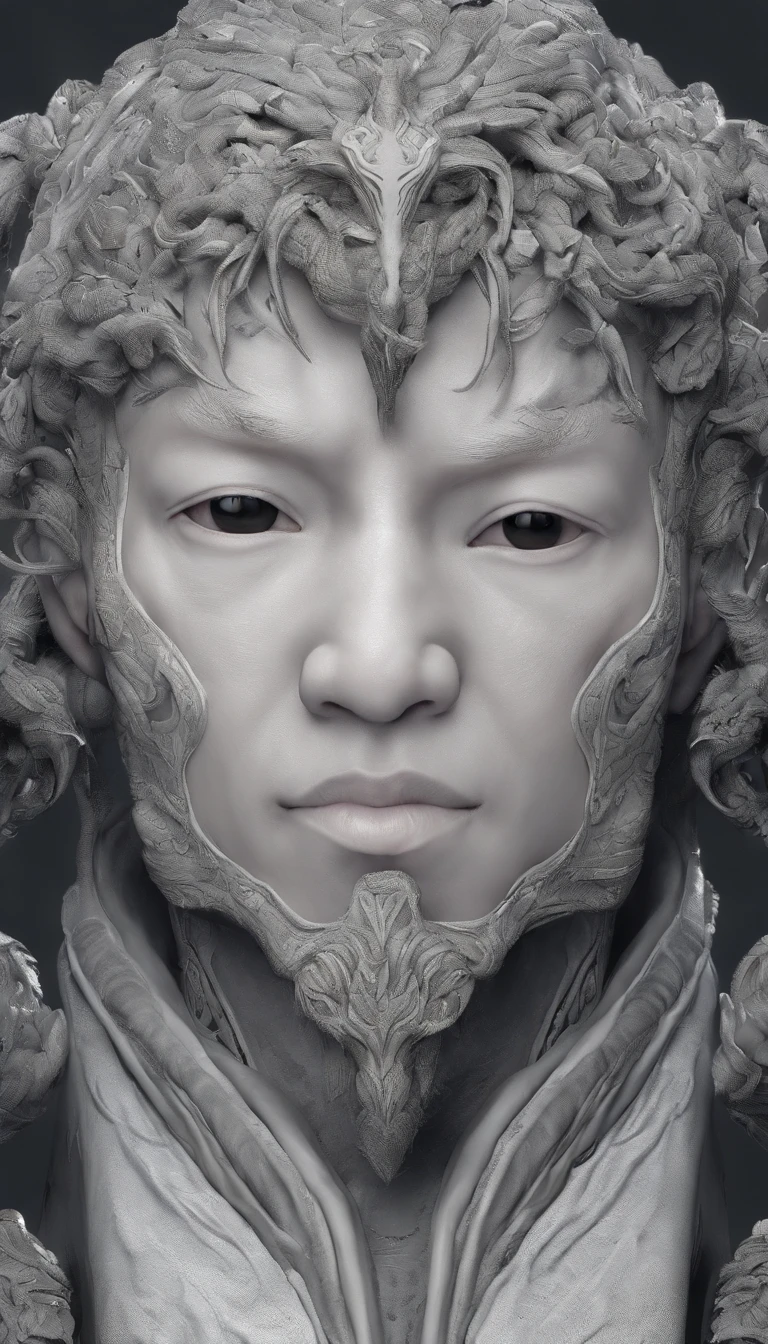 Chinese;ink portrait,front view of god,Audience visual inspection,Immortal Wind Road Bone,White haired man,opens his eyes wide,Kind,Full of prunes。solid color backdrop。hyper HD, retinas, tmasterpiece, Acura, Anatomically correct, Award-Awarded, high high quality, high detal, super detailing, ctextured skin, Best quality, A high resolution, 1080p, k hd, 4K, 8K, 16k。