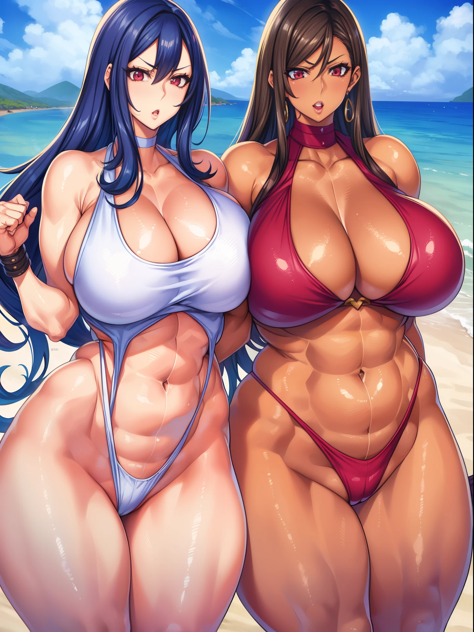Outrageous resolution、top-quality、（（（1）））+++、Arafe cartoon of woman in leopard print bikini posing on the beach, Chic, cutesexyrobutts, Commission for high resolution, SFW version, Strongest Pose, oppai proportions, muscular!!, muscular girl, [ 4 k digital art ]!!, strong pose, by Kentaro Miura, muscular!, SFW huge breasts, Detailed Digital Anime Art, Voluptuous body, curvy body, Tifa Lockhart, Naughty anime style, plus size model, Scruffy body,Erotic cartoon style body, Married woman's big ass,Eros of a married woman, Married woman style, Married woman atmosphere