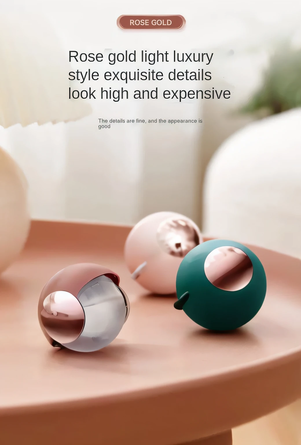 a close up of a table with a vase and a pair of ear buds, extremely polished, highly polished, very detailed and high quality, 360º, exquisite and smooth detail, glossy surface, high quality details, detailed with high quality, smooth tiny details, high delicate defined details, multiple colors, high quality material bssrdf, with wide angle lens