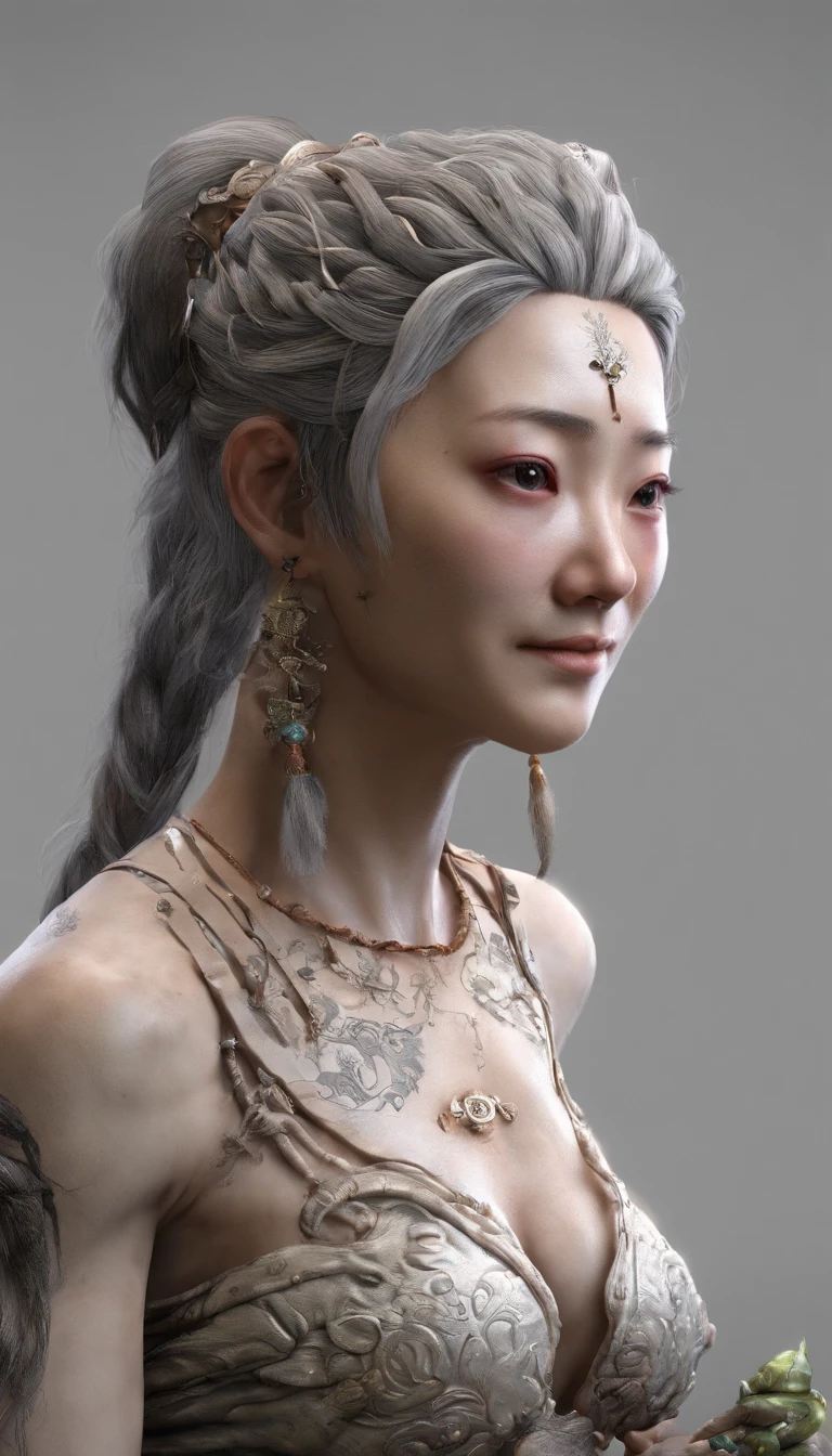 chineseidol;ink portrait,frontal portrait of god,Audience visual inspection,Fairy wind road bone,White haired man,hair-bun,opens his eyes wide,Kind smile。solid color backdrop,Paper background。hyper HD, retinas, tmasterpiece, Acura, Anatomically correct, Award-Awarded, high high quality, high detal, super detailing, ctextured skin, Best quality at best, A high resolution, 1080p, k hd, 4K, 8K, 16k。